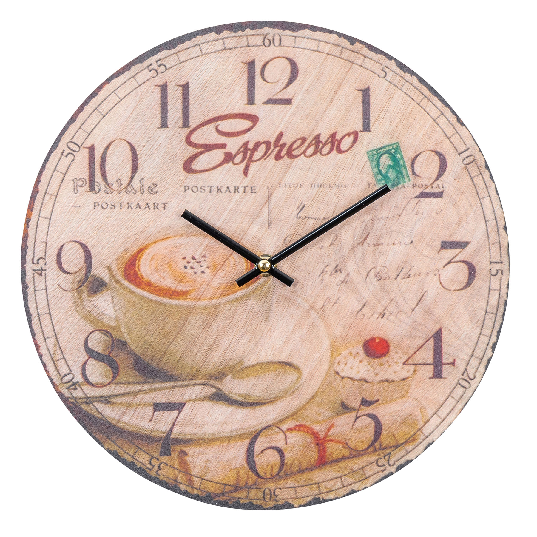 Wanduhr Holz 30x30cm Rund Holzuhr Uhr Holzbild Espresso Kaffee Küchenuhr Küche Deko