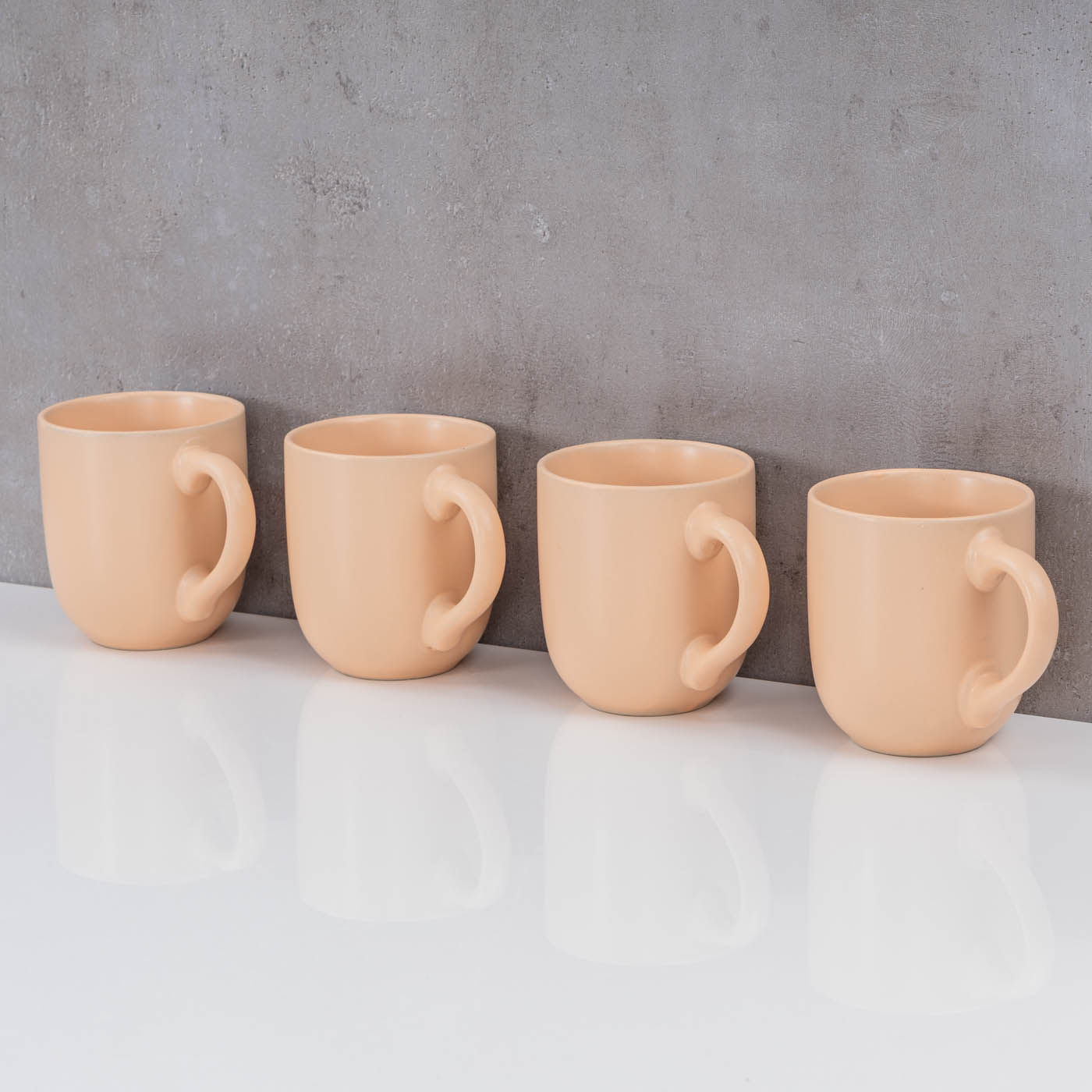 4er Set Steingut Tassen 300ml Pastell Orange Kaffeetasse Kaffeebecher Design