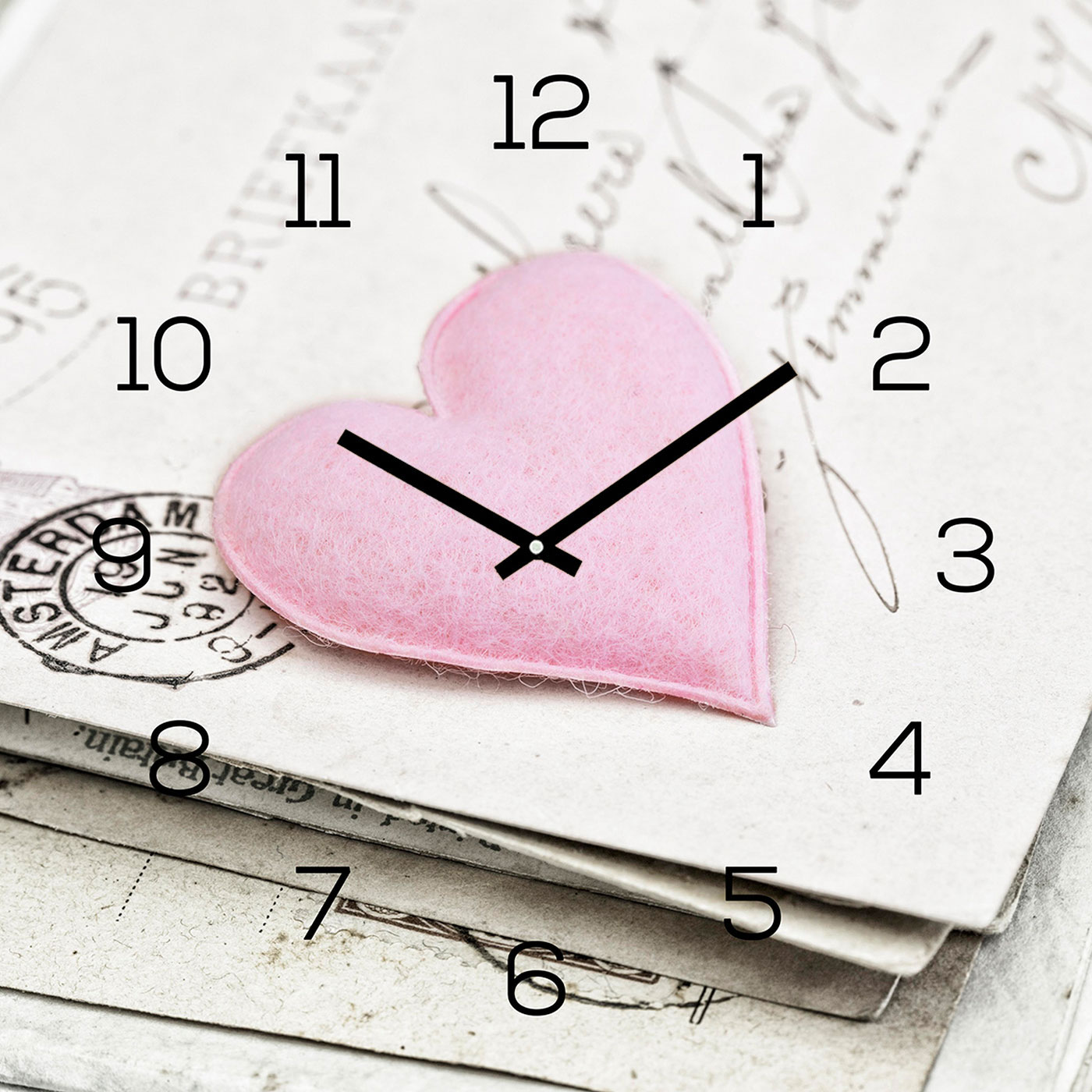 levandeo Wanduhr Glas 30x30cm Glasuhr Uhr Glasbild Herz Rosa Shabby Chic Vintage