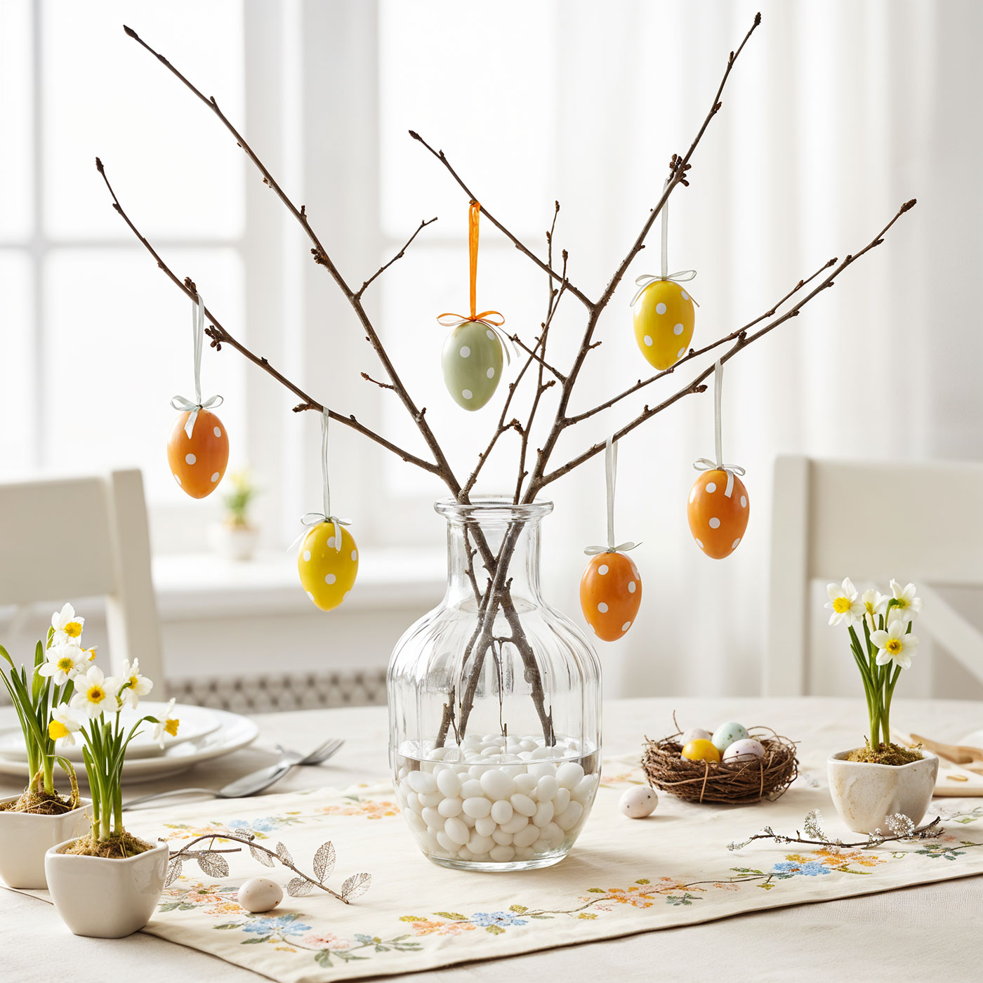 12er Set Deko Eier Hängedeko Ostern Gelb Orange Grün Punkte Ostereier zum Aufhängen