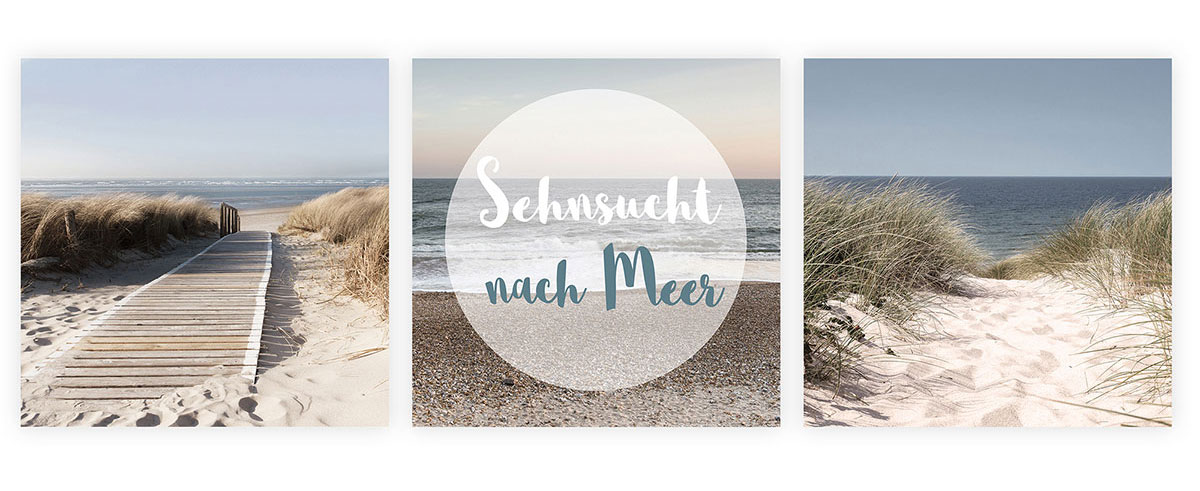 3er Set Wandbild je 30x30cm Glasbild Meer Düne Strand Sehnsucht Urlaub Küste