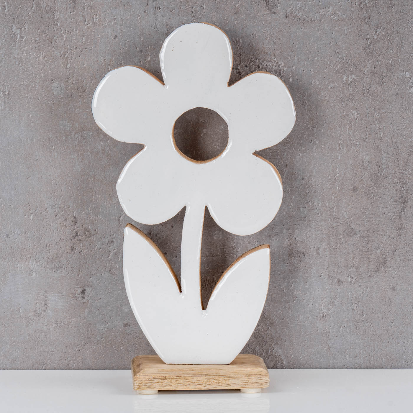 Blume aus Holz H23cm Mango Weiß Natur Braun Tischdeko Deko Aufsteller Rustikal