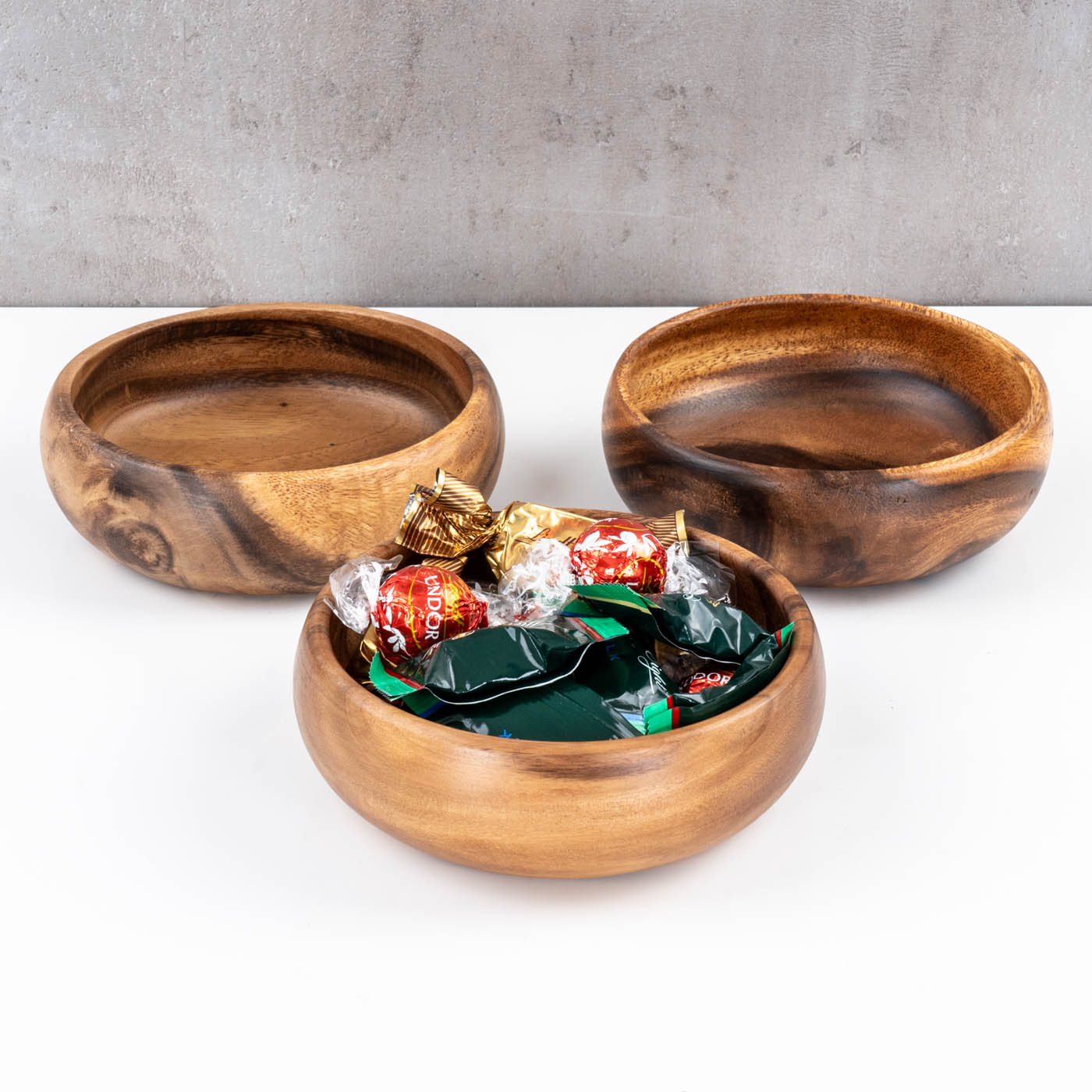 3er Set Snackschale Holz Akazie Ø15cm Rund Schale Obstschale Dekoschale Deko