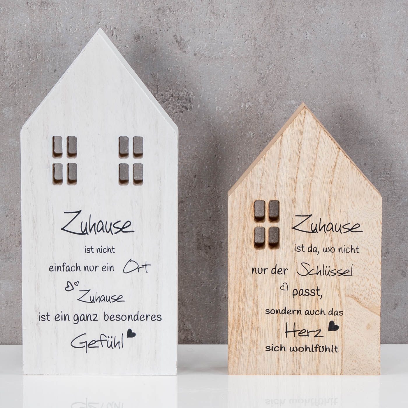 2er Set Deko Häuser Aufsteller Zuhause Spruch MDF Holz Tischdeko Natur Geschenk