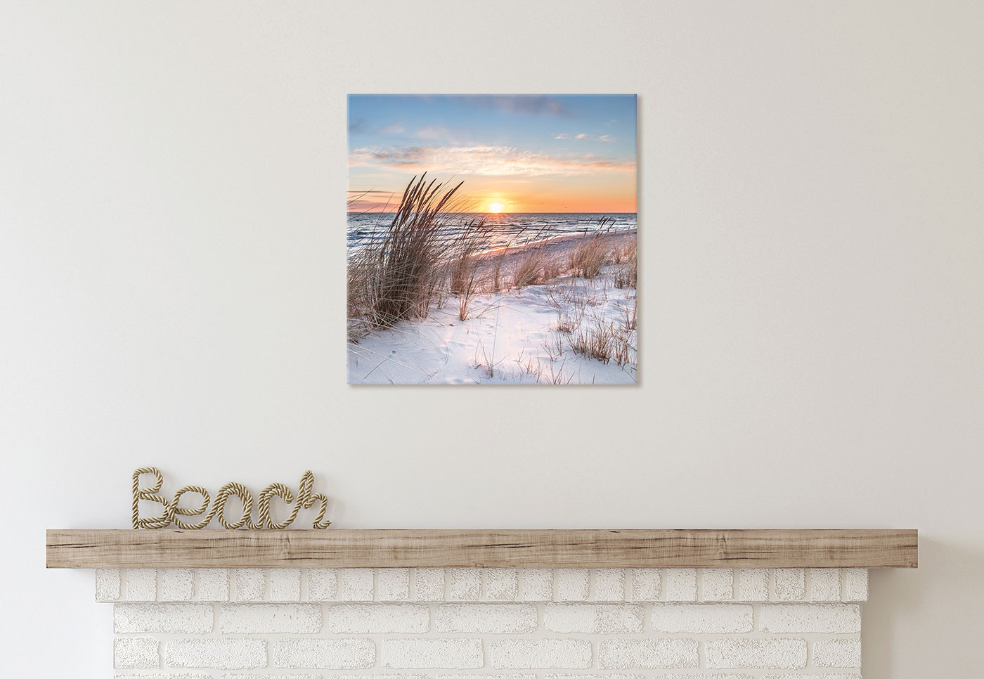 Wandbild 55x55cm Leinwand Strand Meer Sonnenuntergang Bild Wandobjekt Deko