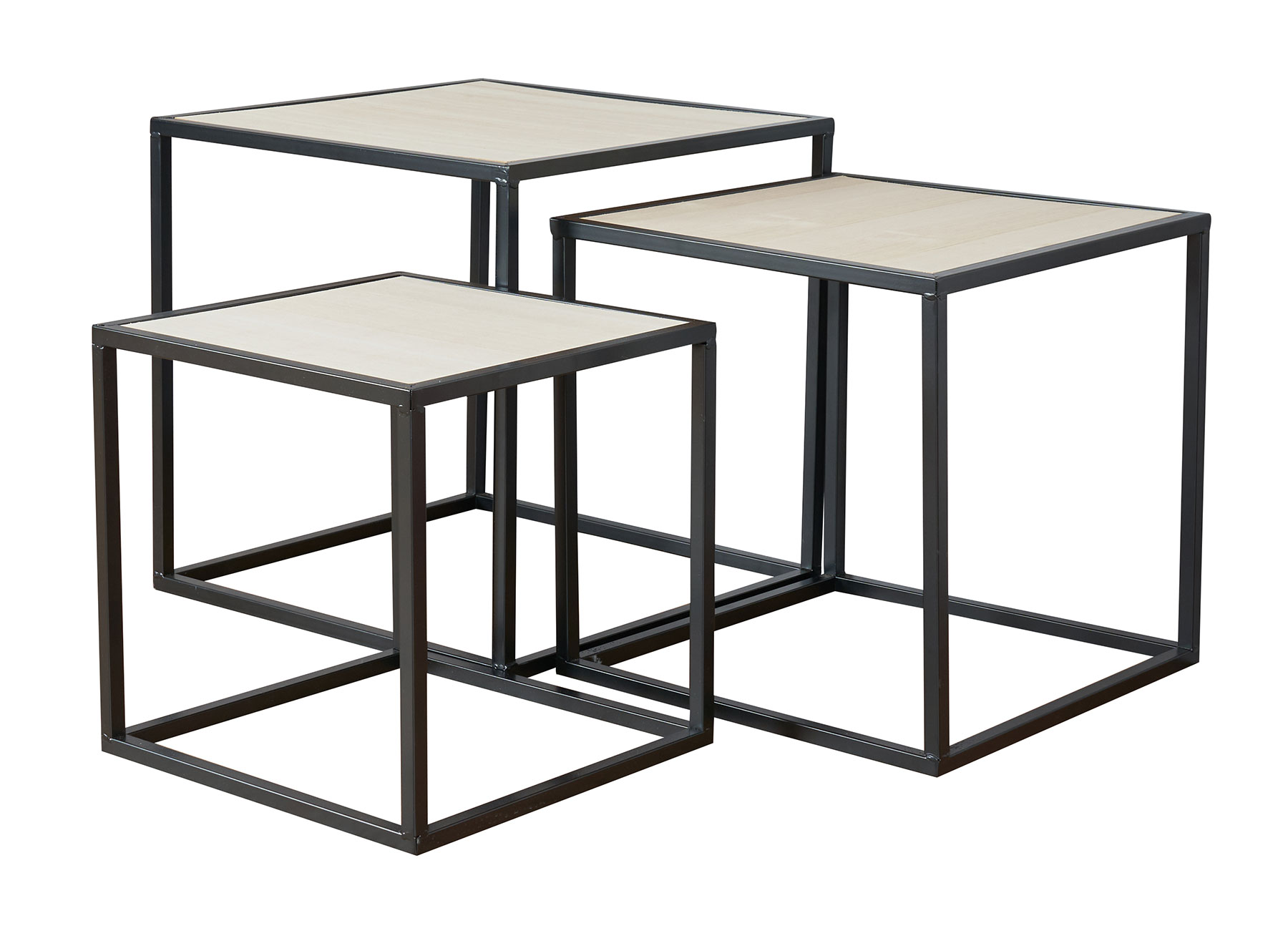 3er Set Beistelltisch Metall Schwarz Holz Cube quadratisch Couchtisch Deko Tisch