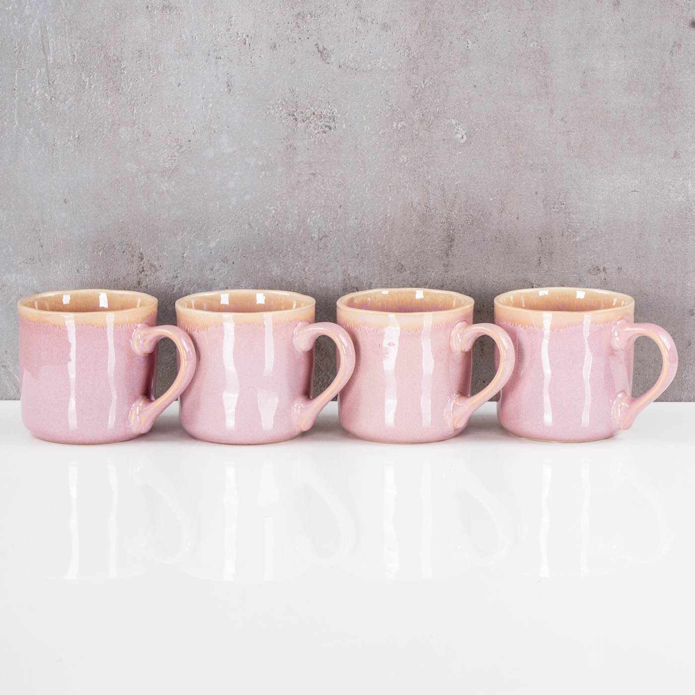 4er Set Steingut Becher 350ml Tasse Rosa Kaffeepott Tasse Modern Design Küche