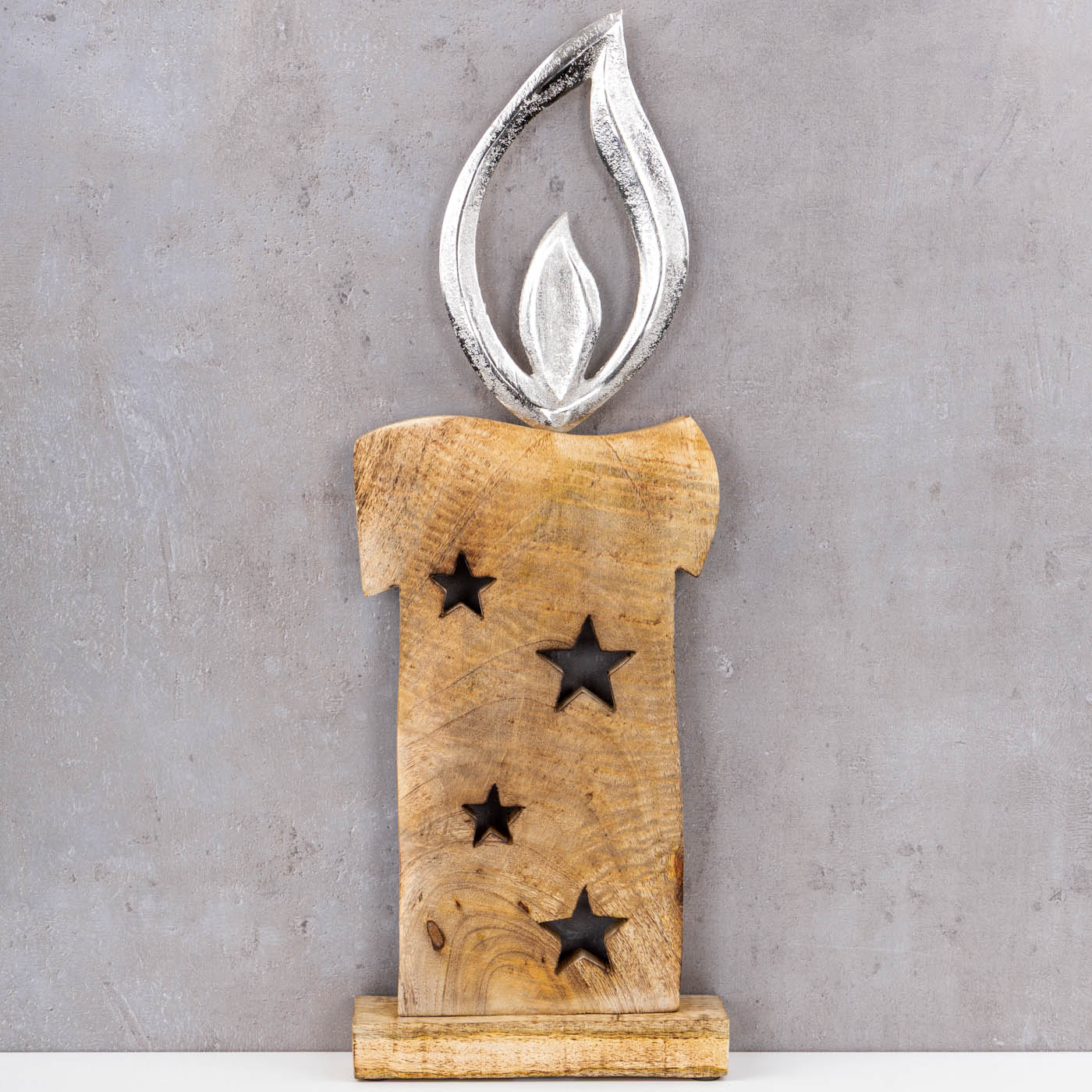 Weihnachtsdeko Kerze Mangoholz H50cm Deko Aufsteller Holz Metall Weihnachten