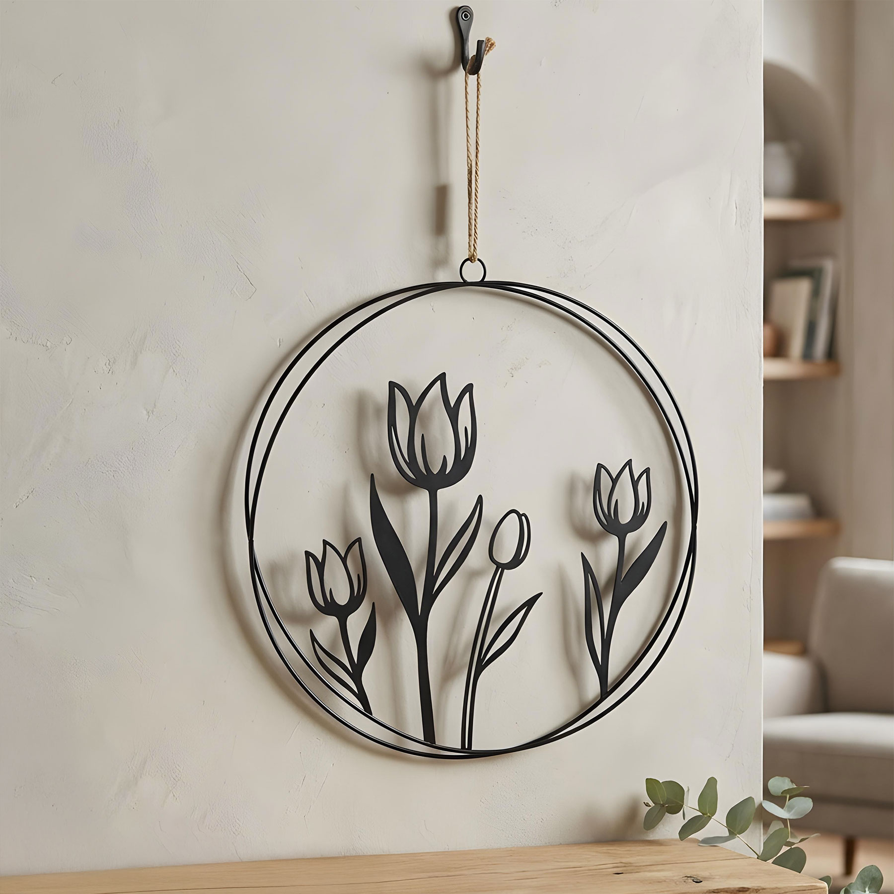 Wandbild Tulpe 30cm Rund Schwarz Metall Türkranz Türschild Metallschild Wanddeko