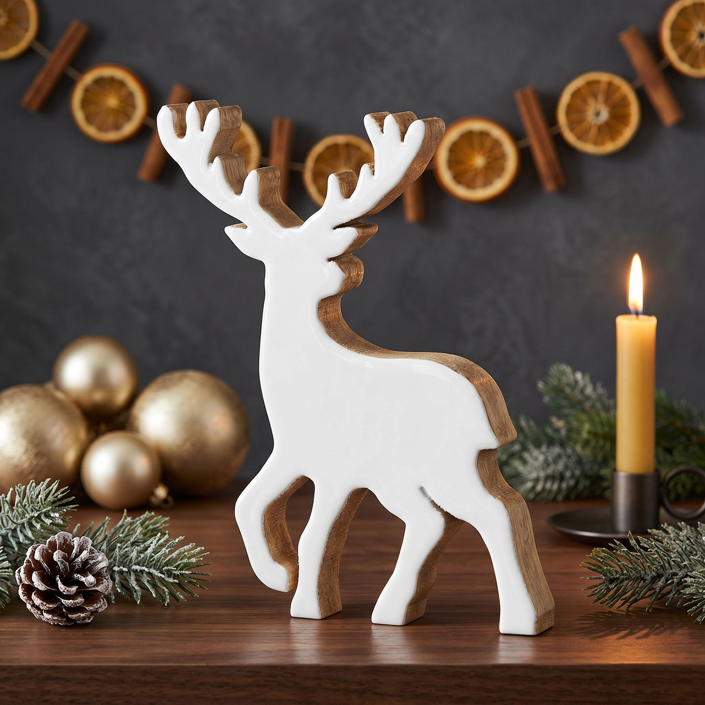 Deko Aufsteller Hirsch Holz H21cm Mango Weiß Natur Braun Elch Tischdeko Weihnachten