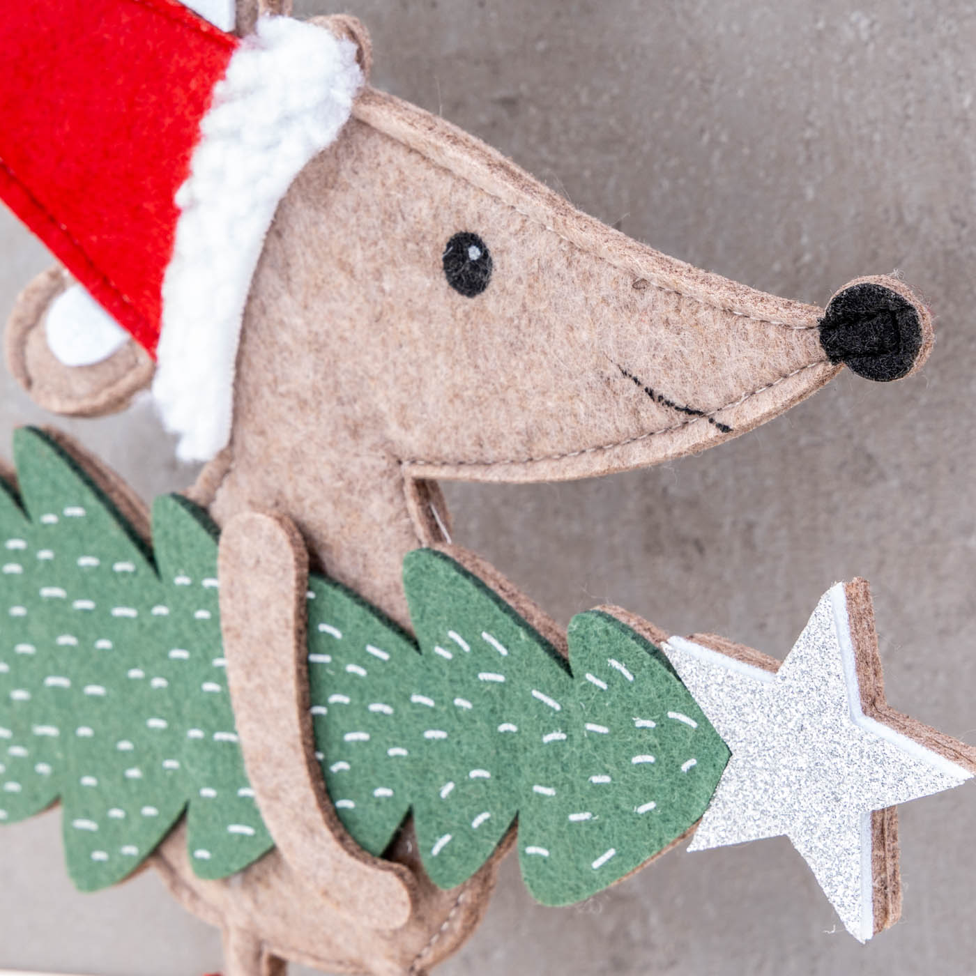 Deko Aufsteller Weihnachtsmaus 25x21cm Filz Bambus Holz Weihnachtsdeko Maus Figur