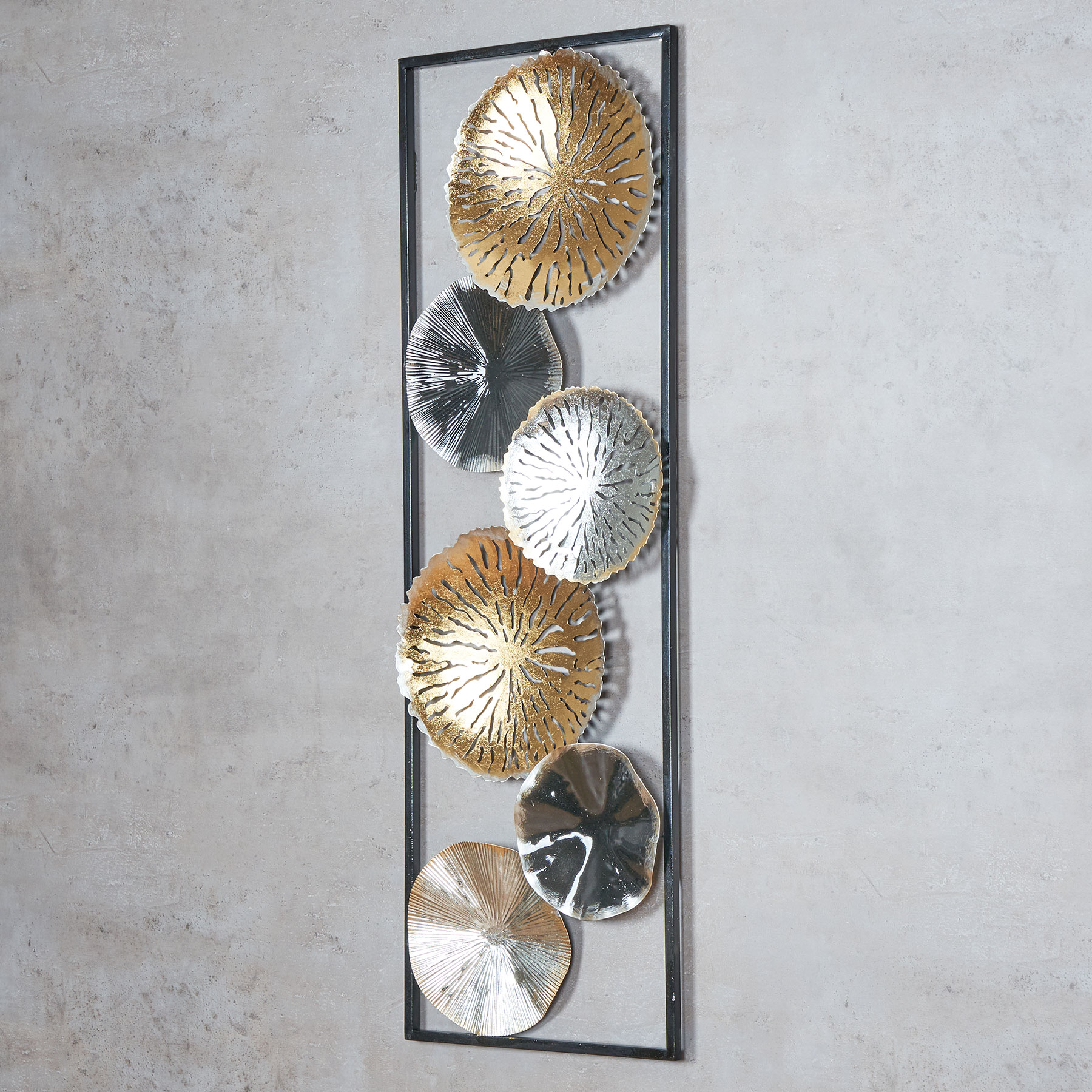 3D Metall Wandbild Ringe 30x90cm Gold Silber Kupfer Wanddeko Industrial Design