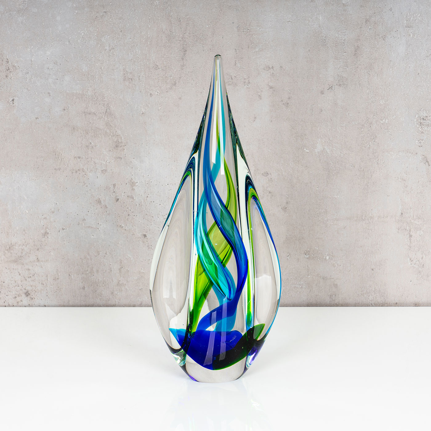 Designer Skulptur 34cm Hoch Glas Design Glasskulptur Glasdeko Blau Grün Unikat