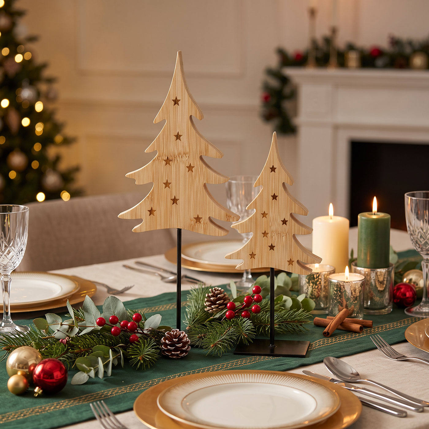 2er Set Deko Tannenbaum Aufsteller Holz Weihnachtsbaum Tischdeko Skandi Design
