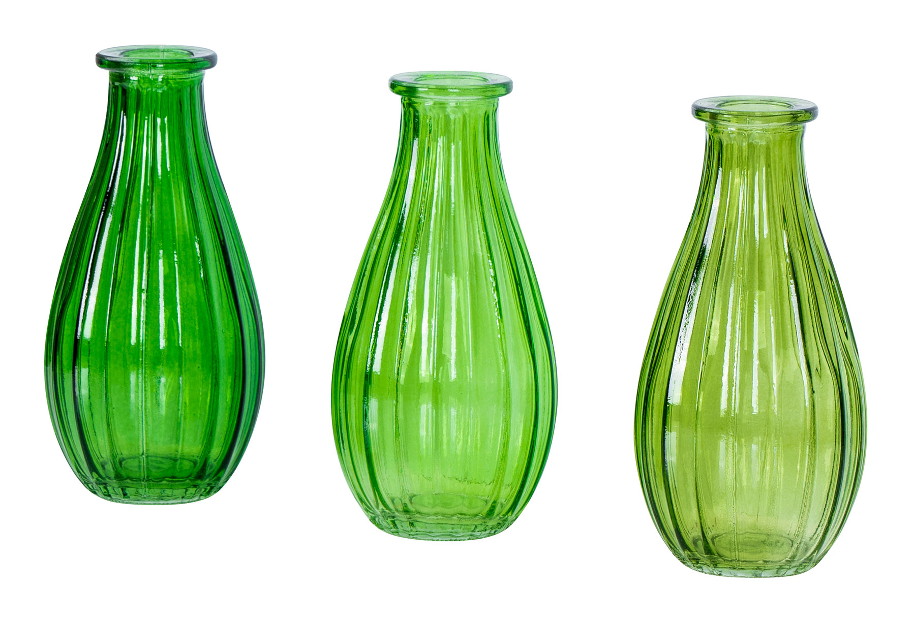 3er Set Vase Glas Grün H14cm Flasche Blumenvase Tischdeko Frühling Blumendeko Deko