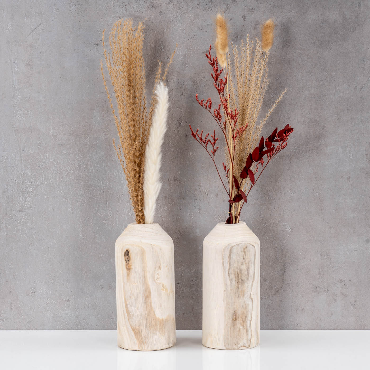 2er Set Vase aus Holz für Trockenblumen H20cm Natur Holzvase Tischdeko Tischvase