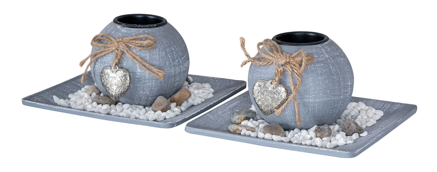 2er Set Teelichthalter Grau Weiß Deko-Teller Holz Tischdeko Kerzenhalter Kerzen