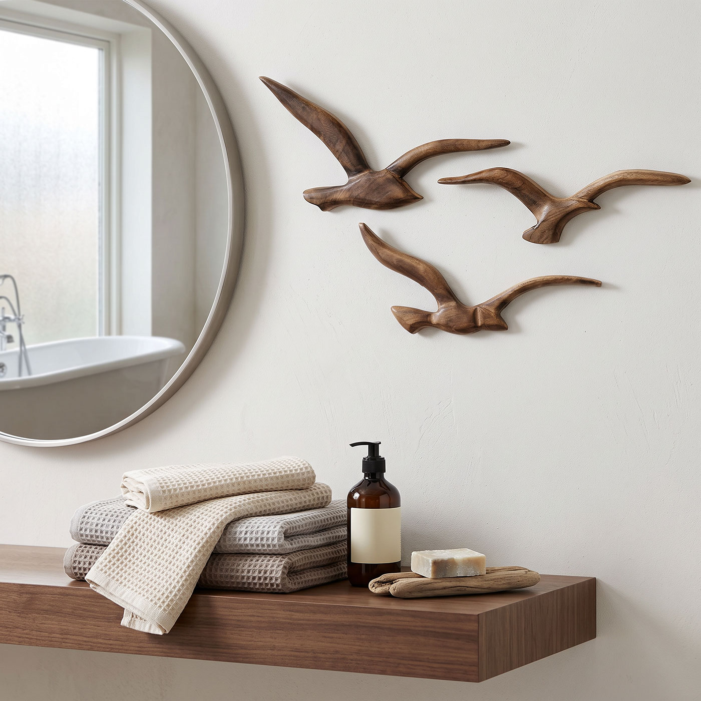 3er Set Wanddekoration Möwen Holz Braun Wandbild Maritim Wandskulptur Vogel Deko