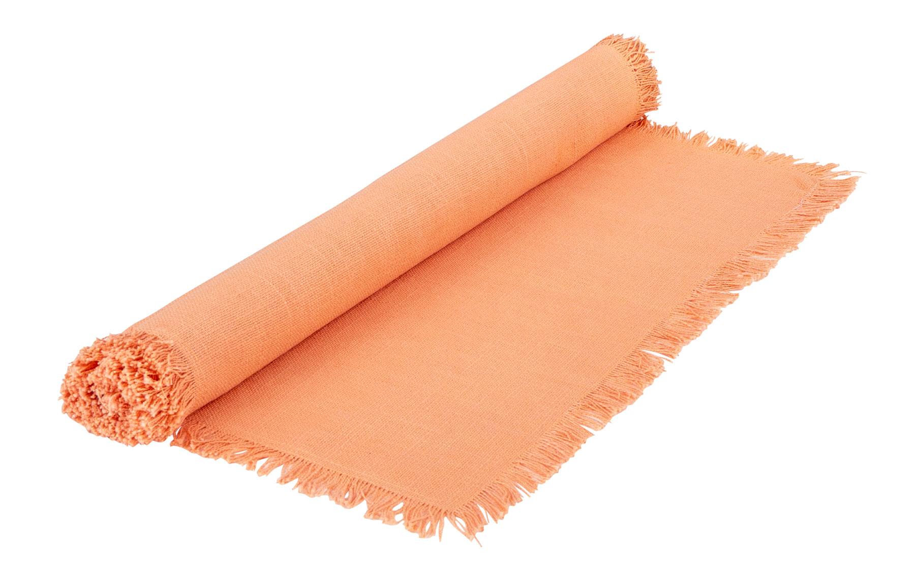 Tischläufer L140cm Orange Baumwolle Tischdecke Fransen Boho Design Tischdeko
