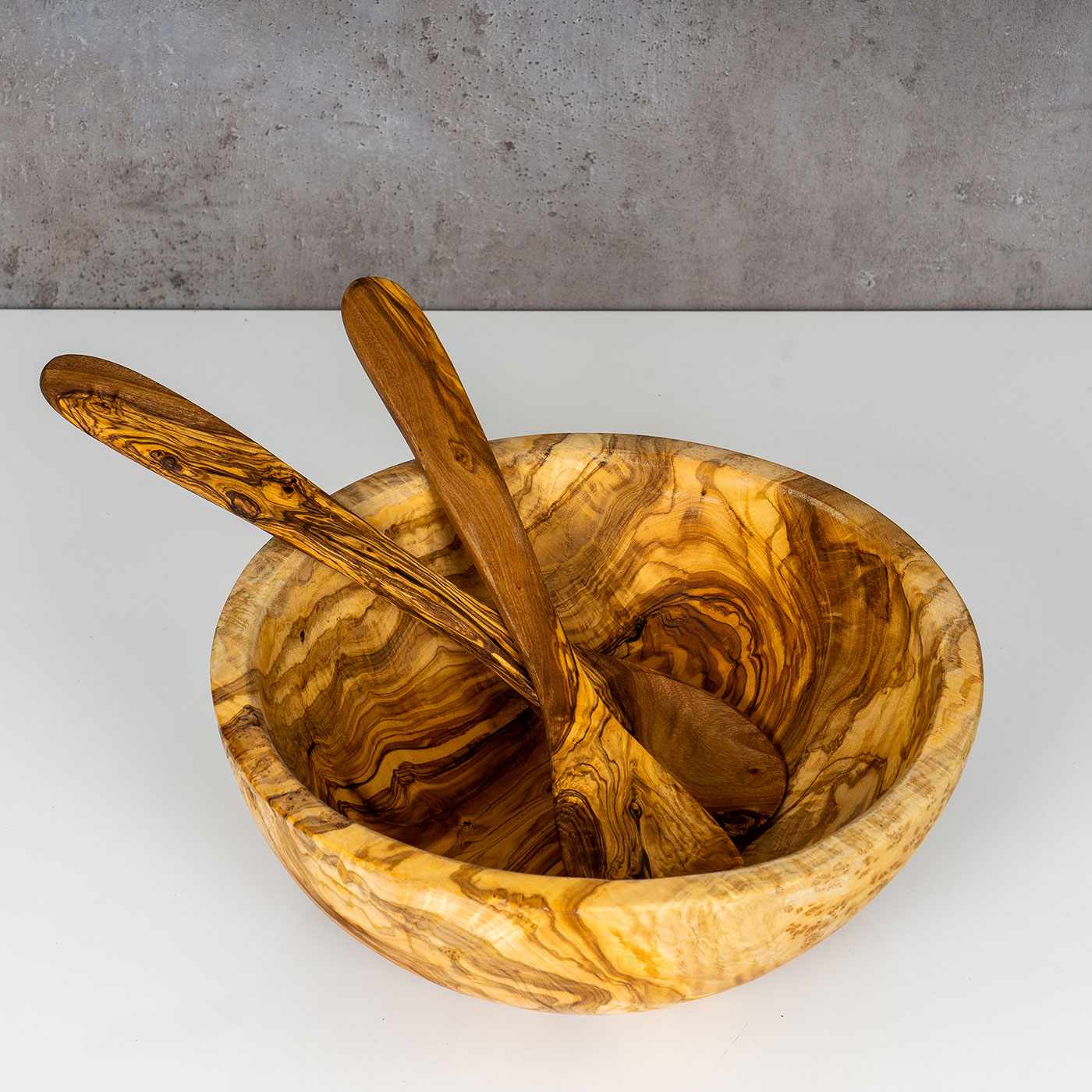 2tlg. Salatbesteck Holz Olivenholz 30cm Lang Natur Servierbesteck Küchenset