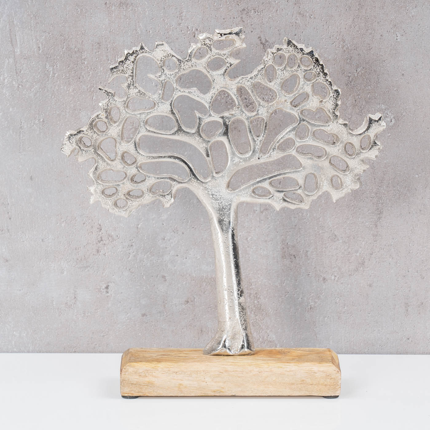 Deko-Aufsteller H25cm Lebensbaum Mangoholz Silber Braun Tischdeko Deko Baum