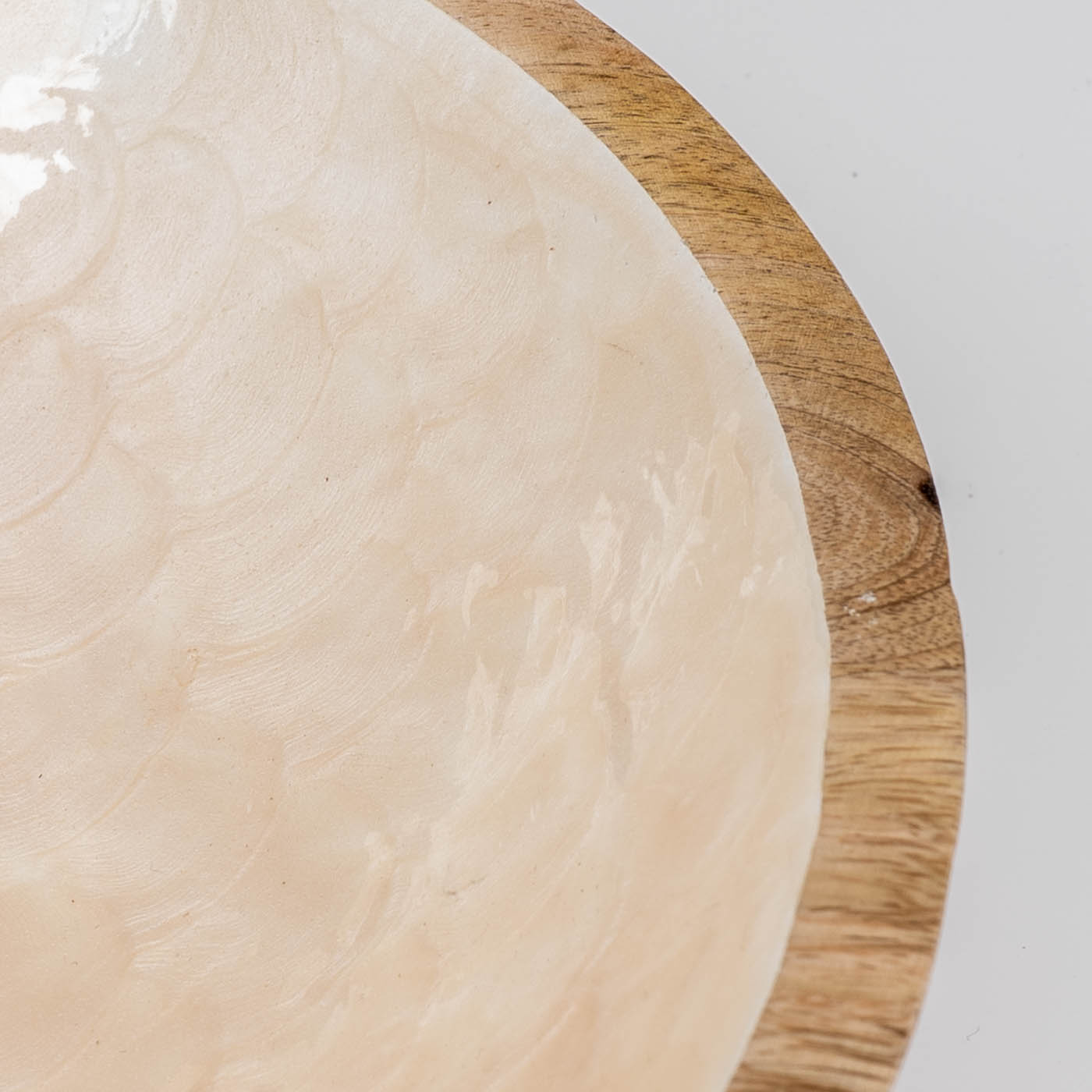 Schüssel 15cm Mango Holz Creme Perlmutt Emaille Schale Bowl Salatschüssel Deko