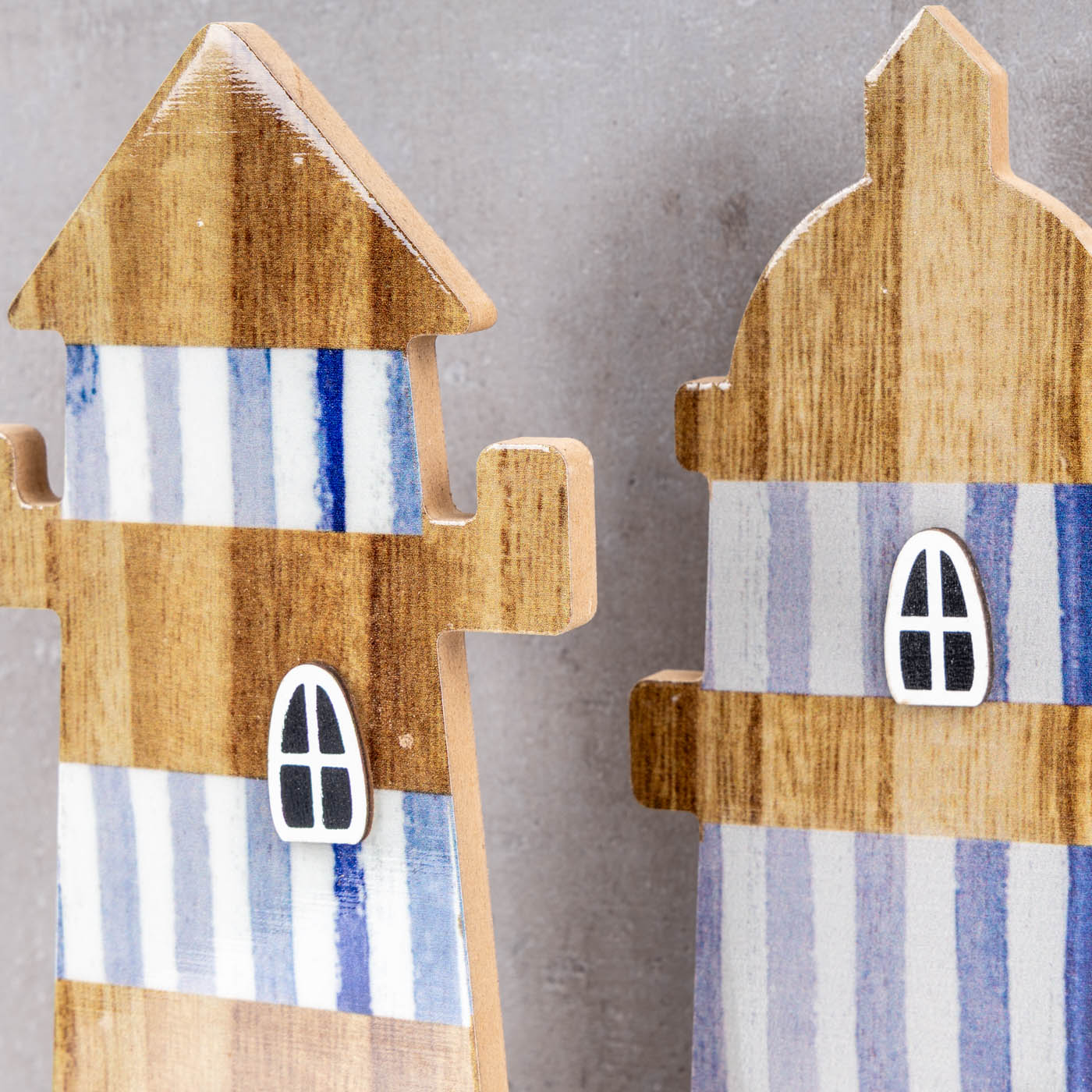 2er Set Deko Aufsteller Leuchtturm H31cm Blau Weiß Natur Maritime Deko Tischdeko