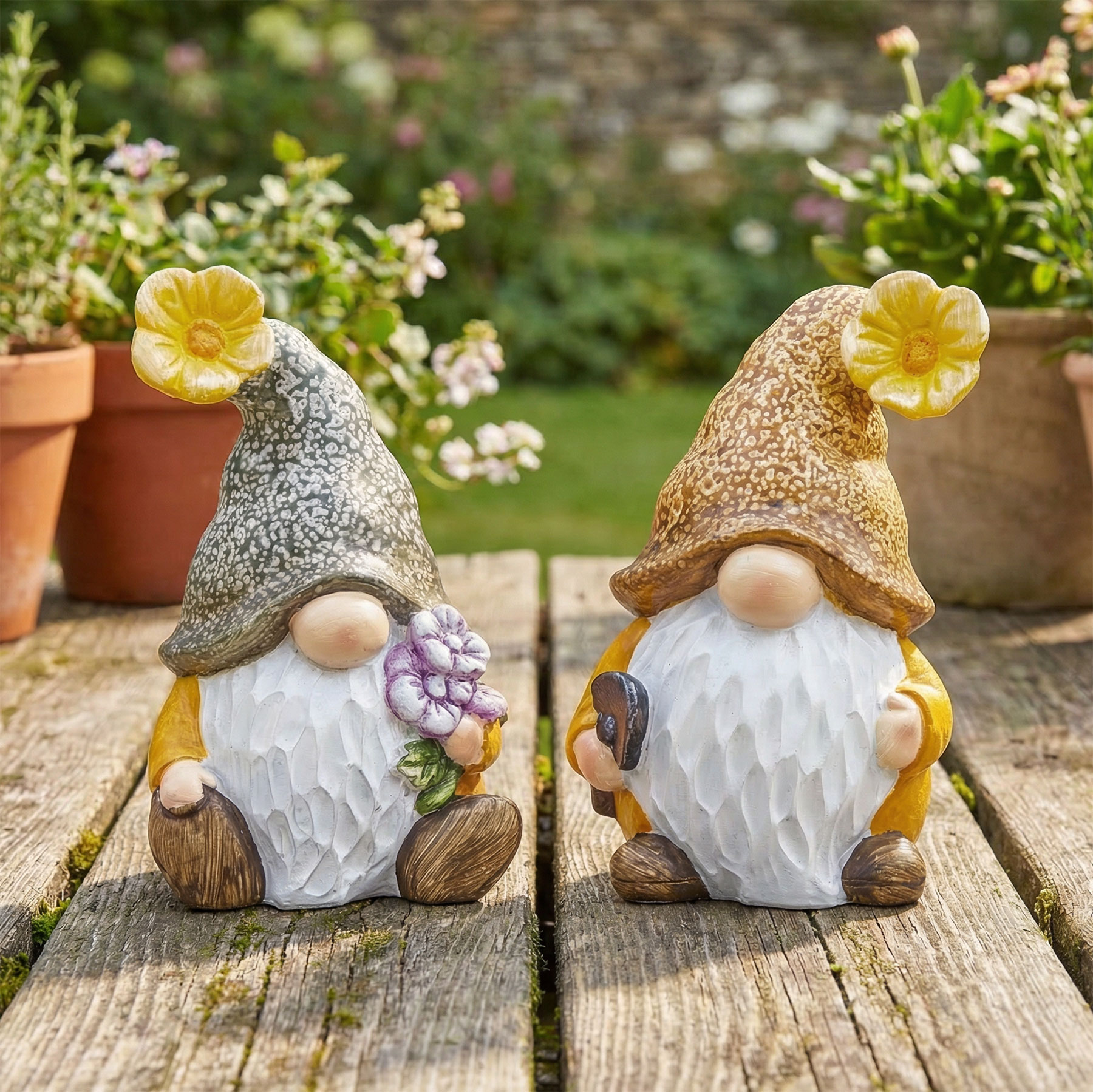 2er Set Deko Figuren Wichtel H20cm Gartenzwerg Kunstharz Gartendeko Tischdeko
