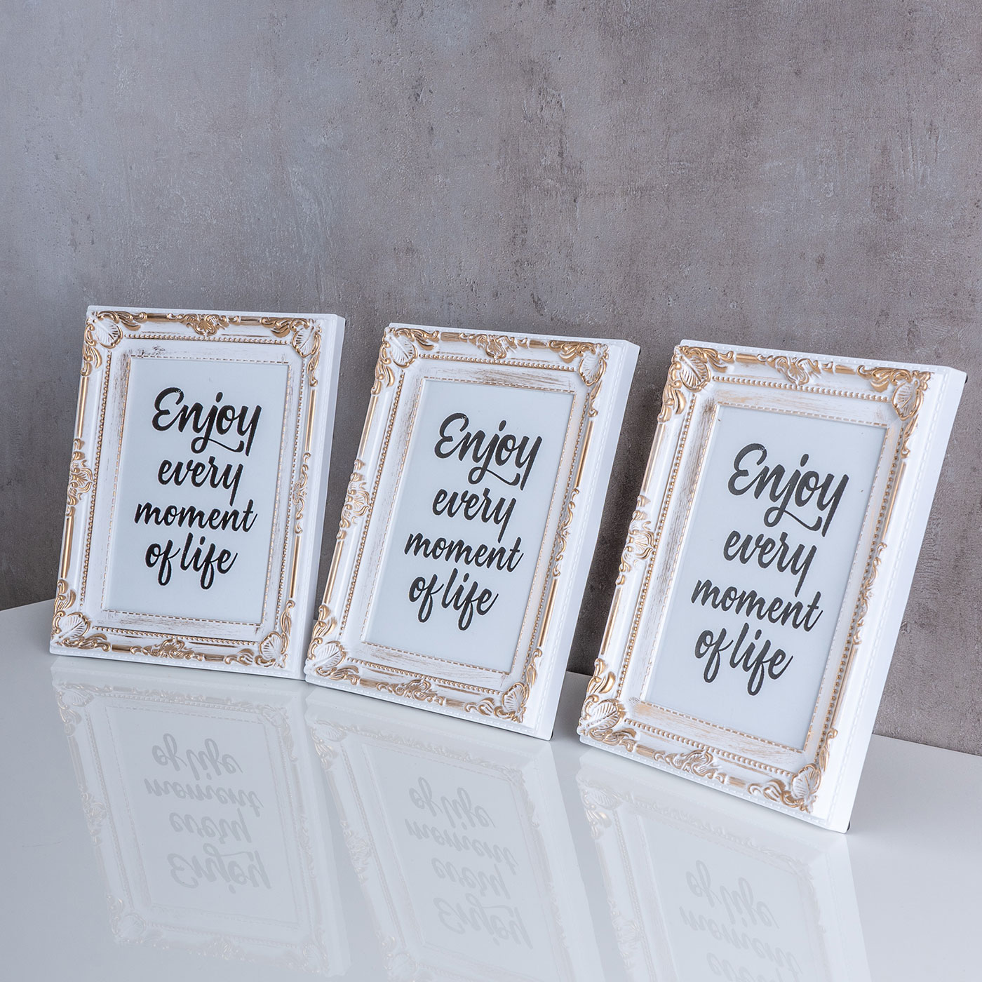3er Set Fotorahmen 13x18 Weiß Gold Fotoaufsteller Barock Shabby Antik Deko