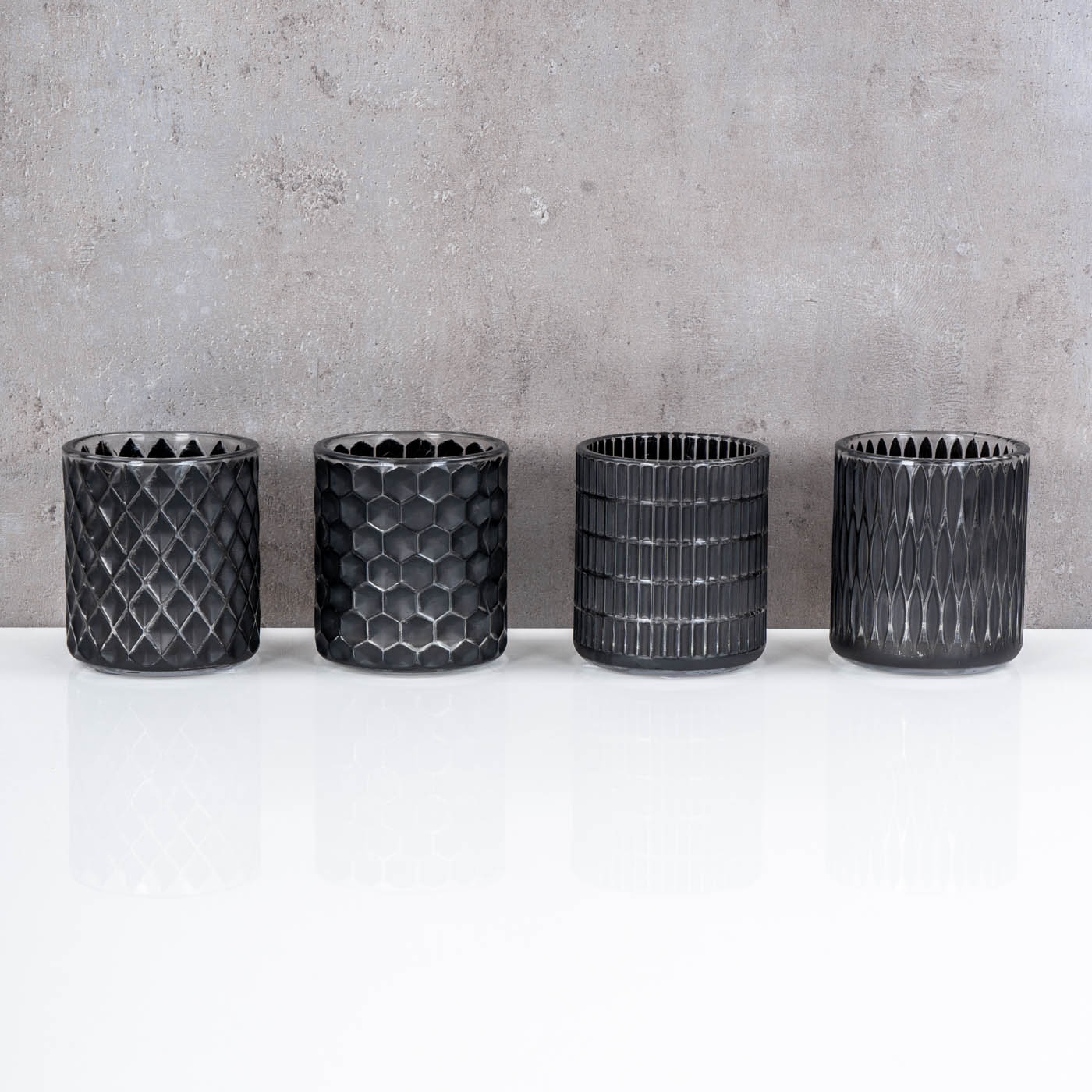4er Set Teelichthalter Schwarz Glas Windlicht Tischdeko Kerzenhalter Kerzen Deko