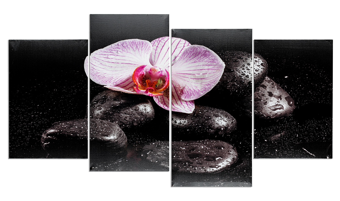 Wandbild 4 teilig Spa Wellness Orchidee Feng Shui Wasser Bild Leinwand