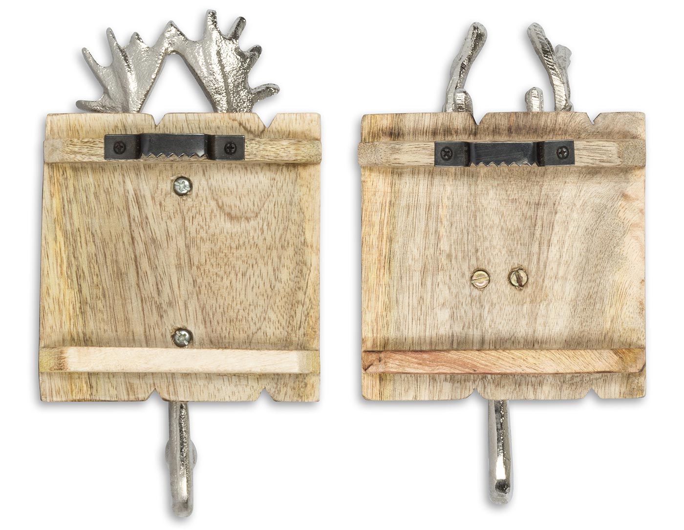 2er Set Wandhaken Hirsch 23x12 Edel-Holz Metall Garderobe Deko Wandgarderobe