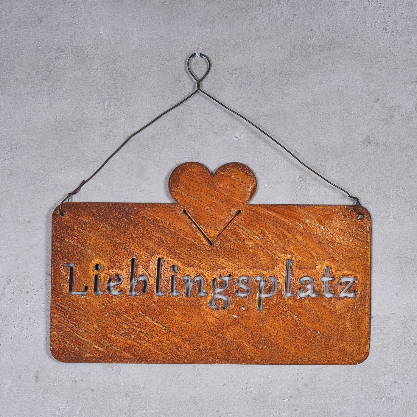 Schild Lieblingsplatz 25x16cm Herz Garten-Deko Türschild Edelrost Wandbild