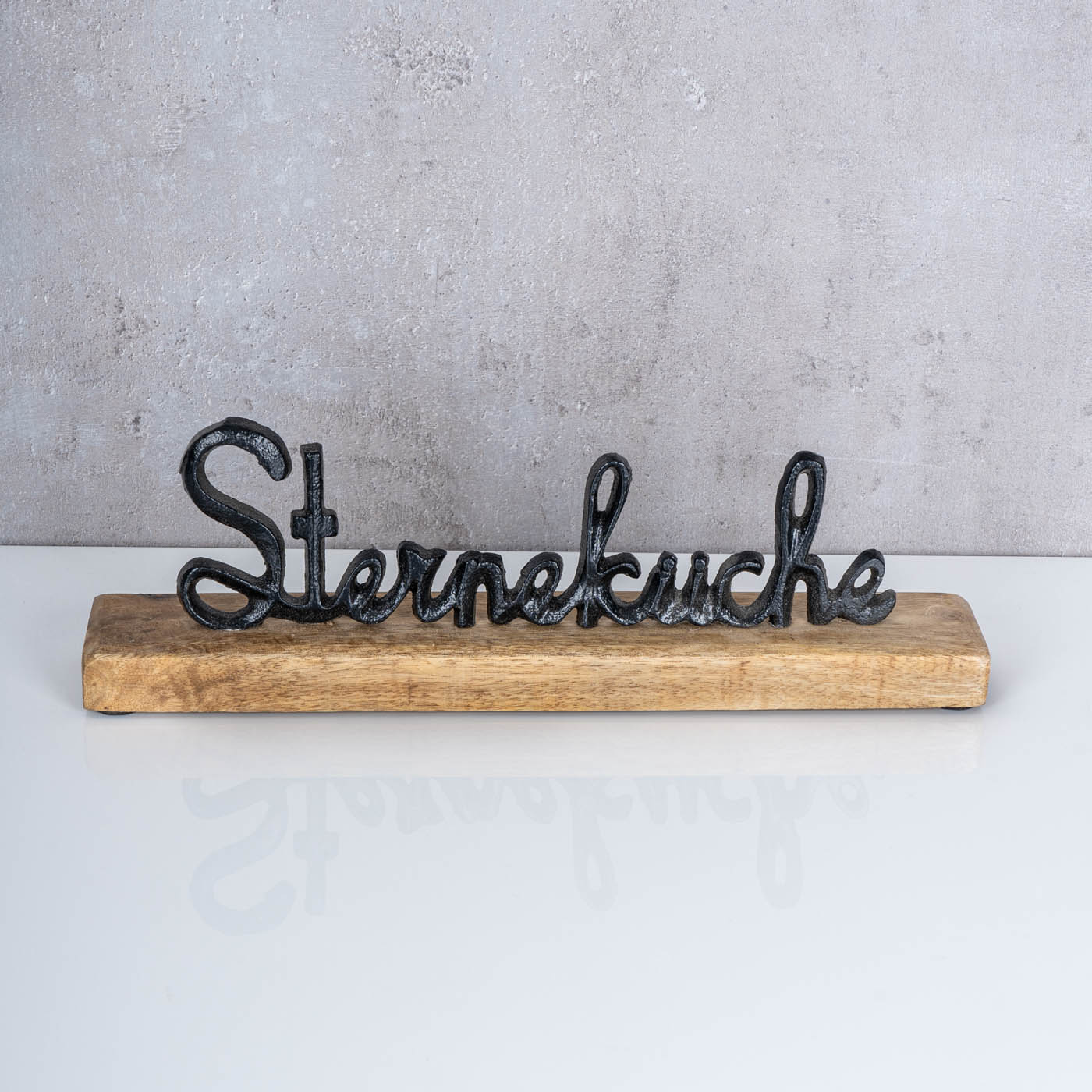 Schriftzug Sterneküche L30cm Metall Schwarz Mango Holz Tischdeko Deko Aufsteller