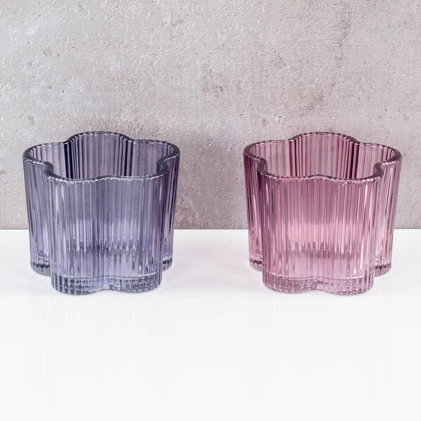 2er Set Teelichthalter Blumenform Lila Rosa Kerzenhalter Blume Frühling Tischdeko