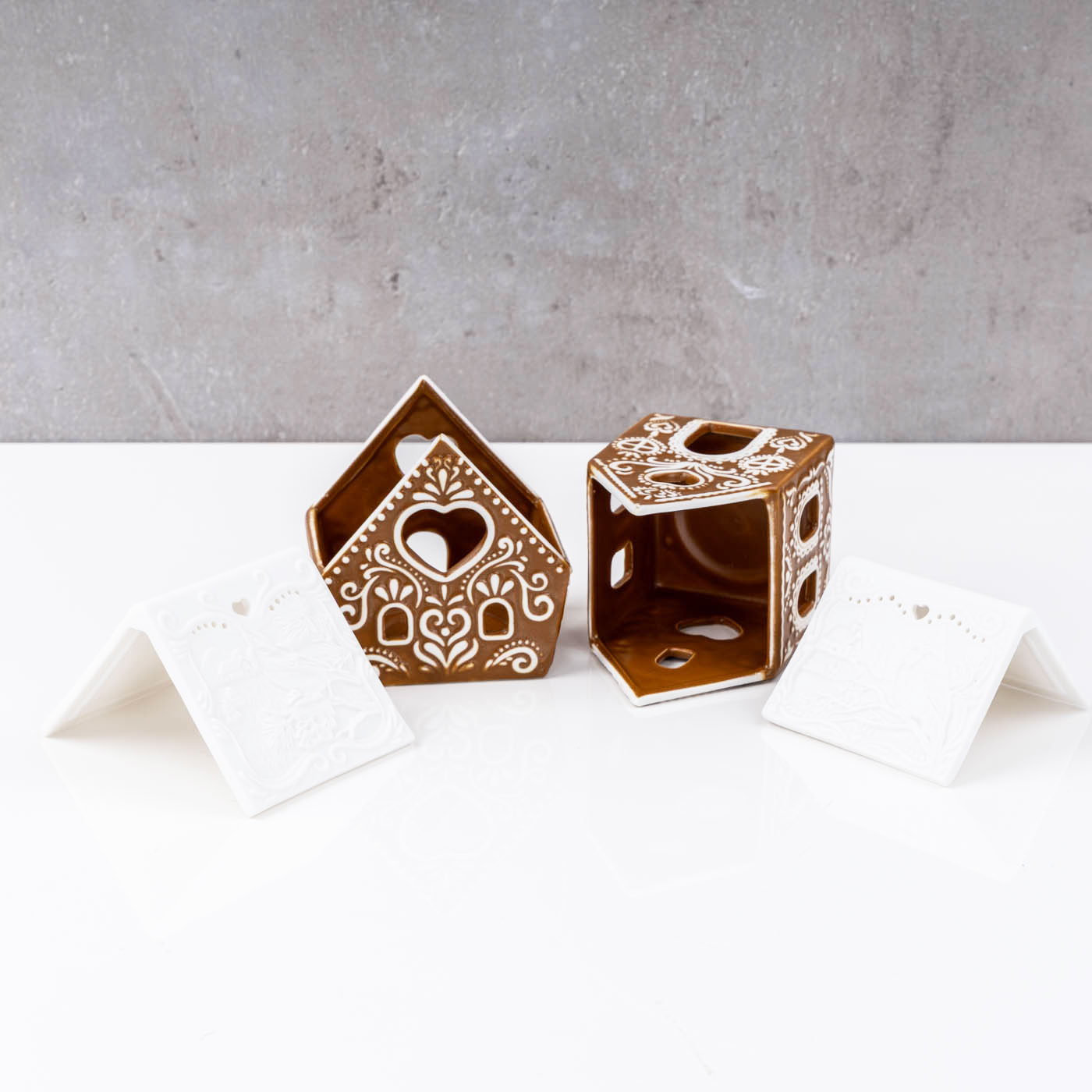 2er Set Teelichthalter Lebkuchen Haus Porzellan Kerzenhalter Weihnachten Deko