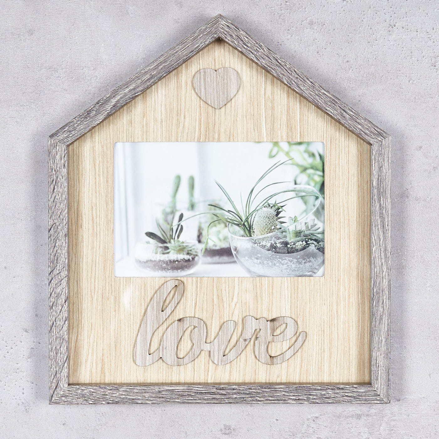 Bilderrahmen 22x26cm Haus MDF-Holz Braun Fotorahmen Bild 10x15cm Love Herz Deko