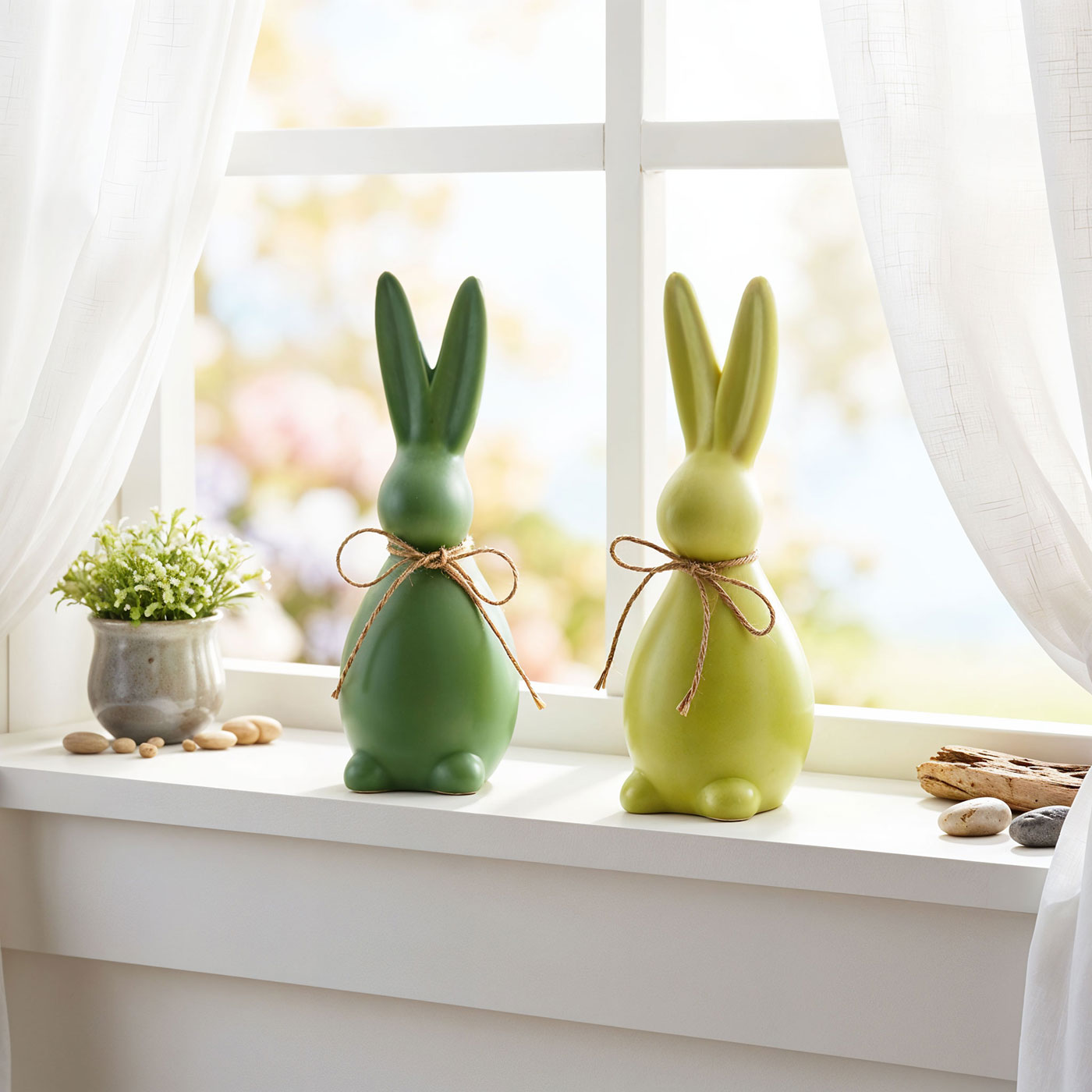 2er Set Deko Aufsteller Hase Grün Steingut Ostern Osterdeko Tischdeko Frühling