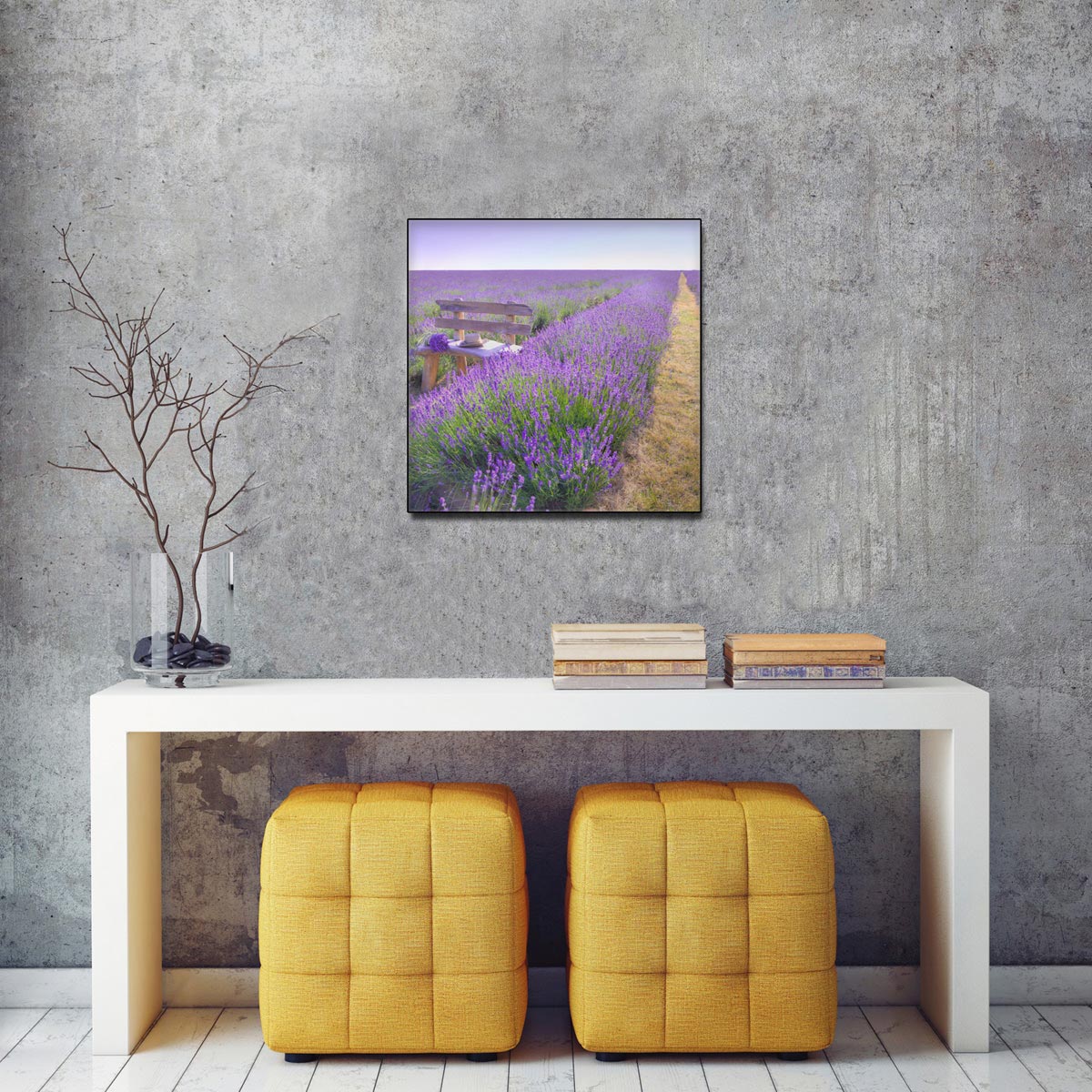 levandeo Glasbild 30x30cm Wandbild Glas Lavendel Feldweg Landschaft Deko