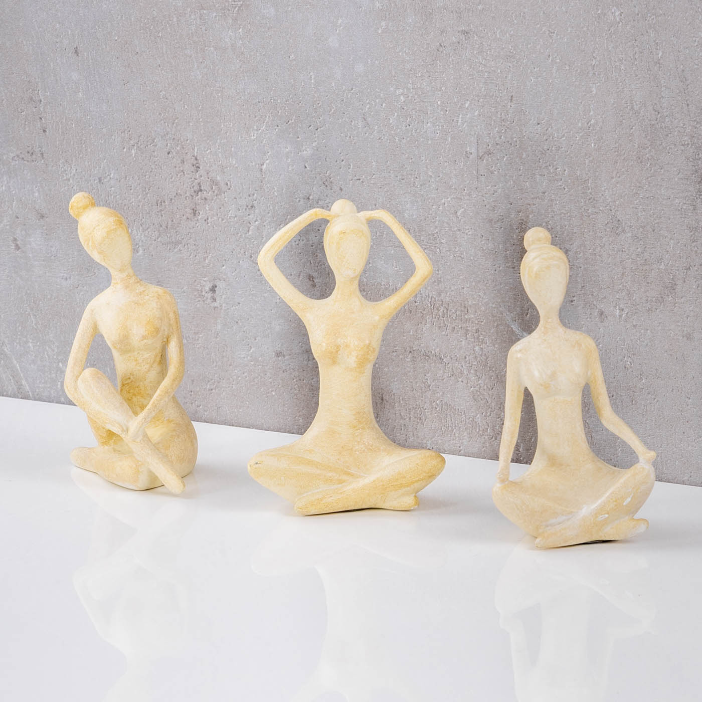 3er Set Yoga Deko Frau Figur Beige Dekofigur Yogapose Geschenk Skulptur Wohndeko