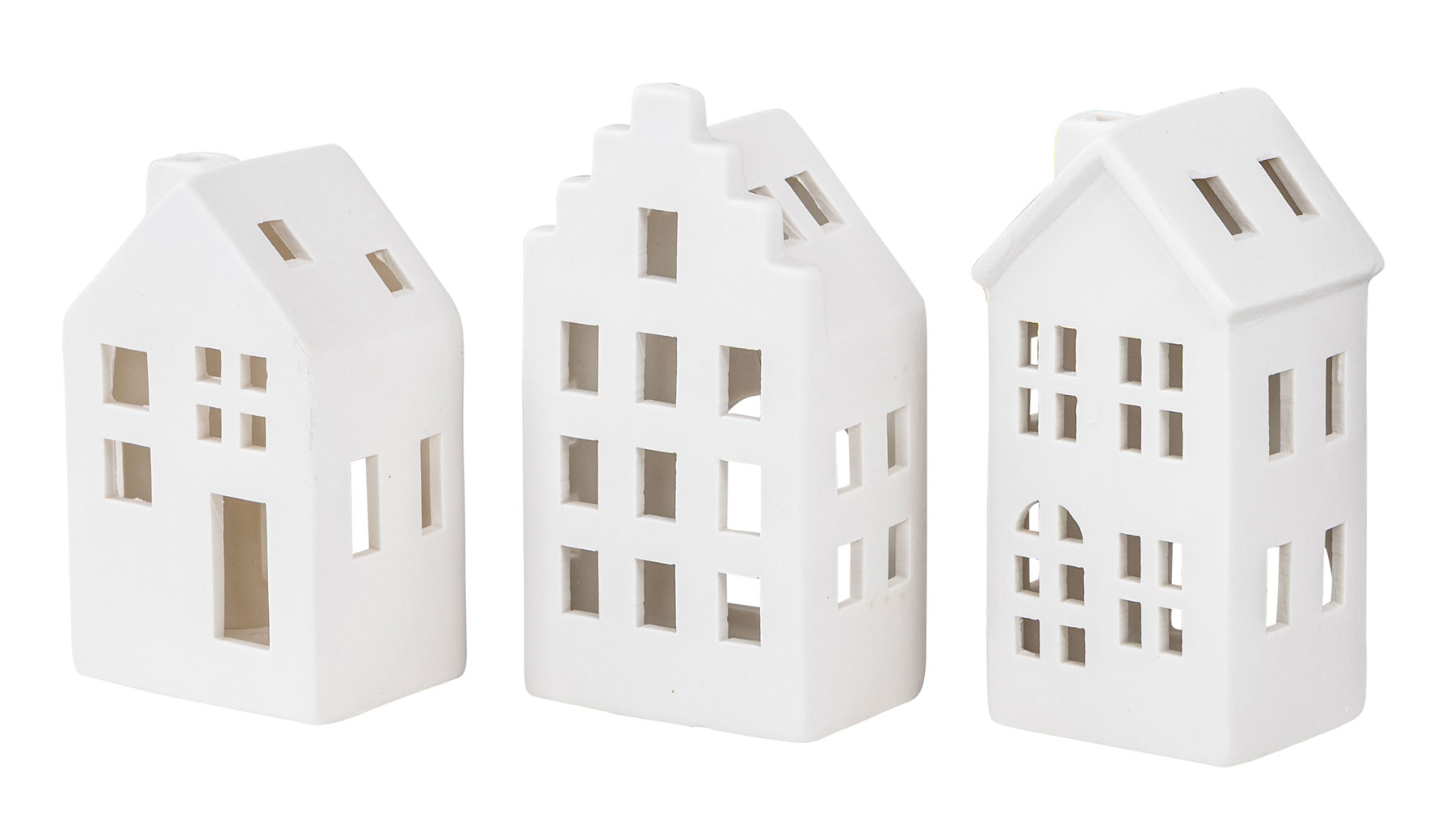 3er Set Teelichthalter Weiß Haus Keramik Kerzenhalter Lichthaus Kerzen Tischdeko