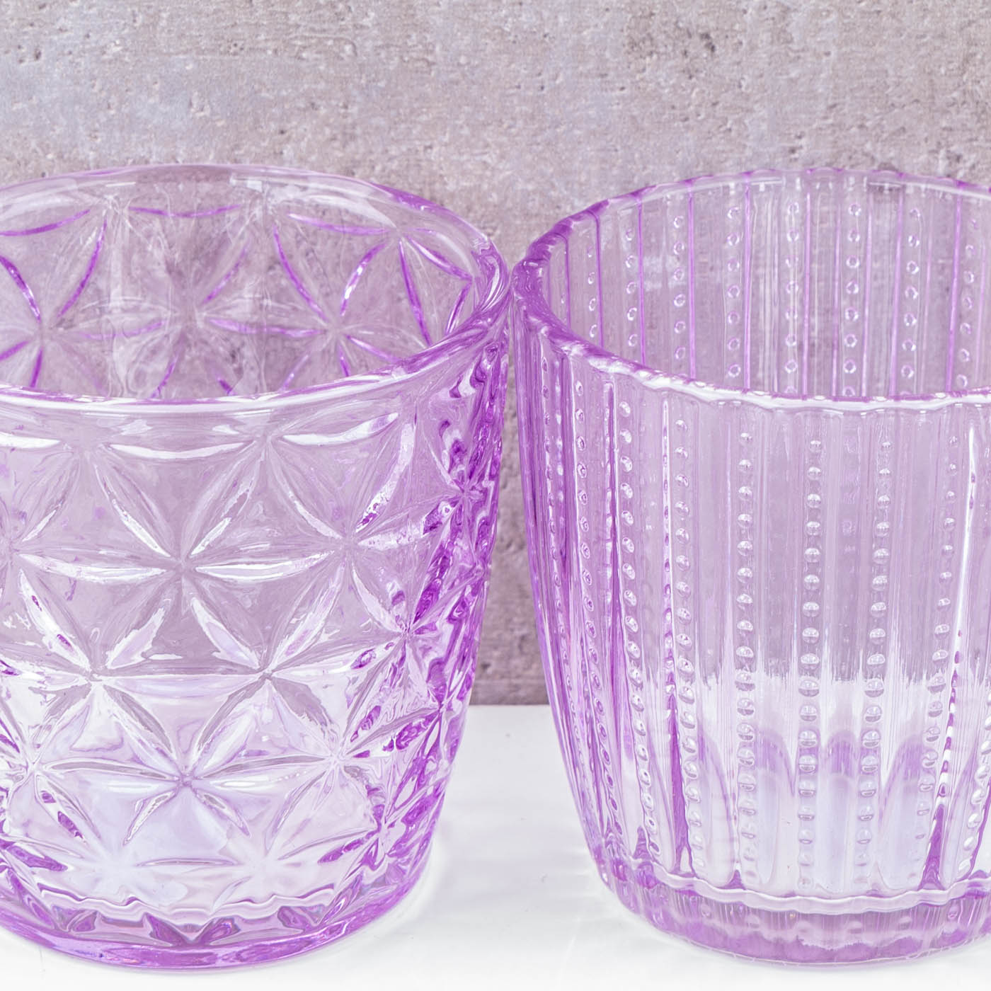 8er Set Windlicht Lila Glas Teelichthalter Violett Tischdeko Kerzen Retro Deko