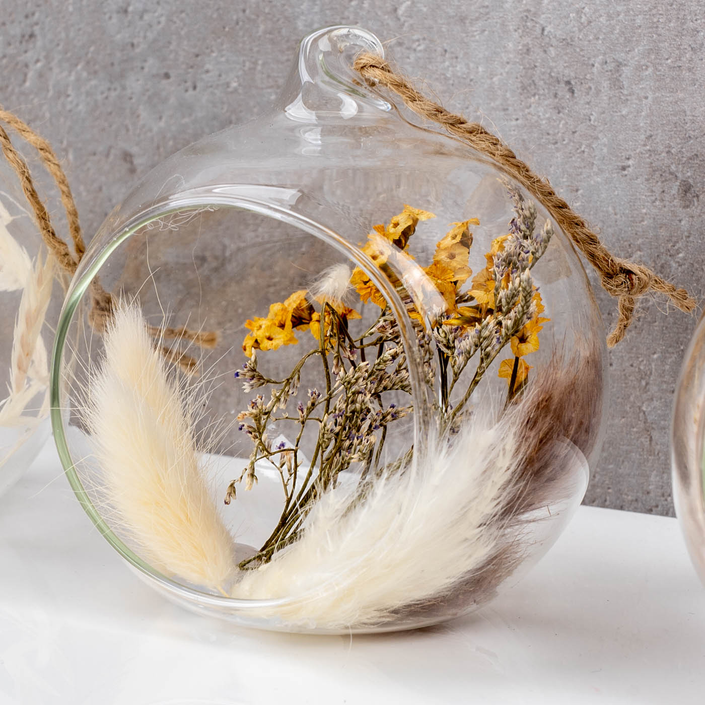 Deko Anhänger Glaskugel ø8cm Trockenblumen Natur Blume Kugeldeko Glas Boho Kugel