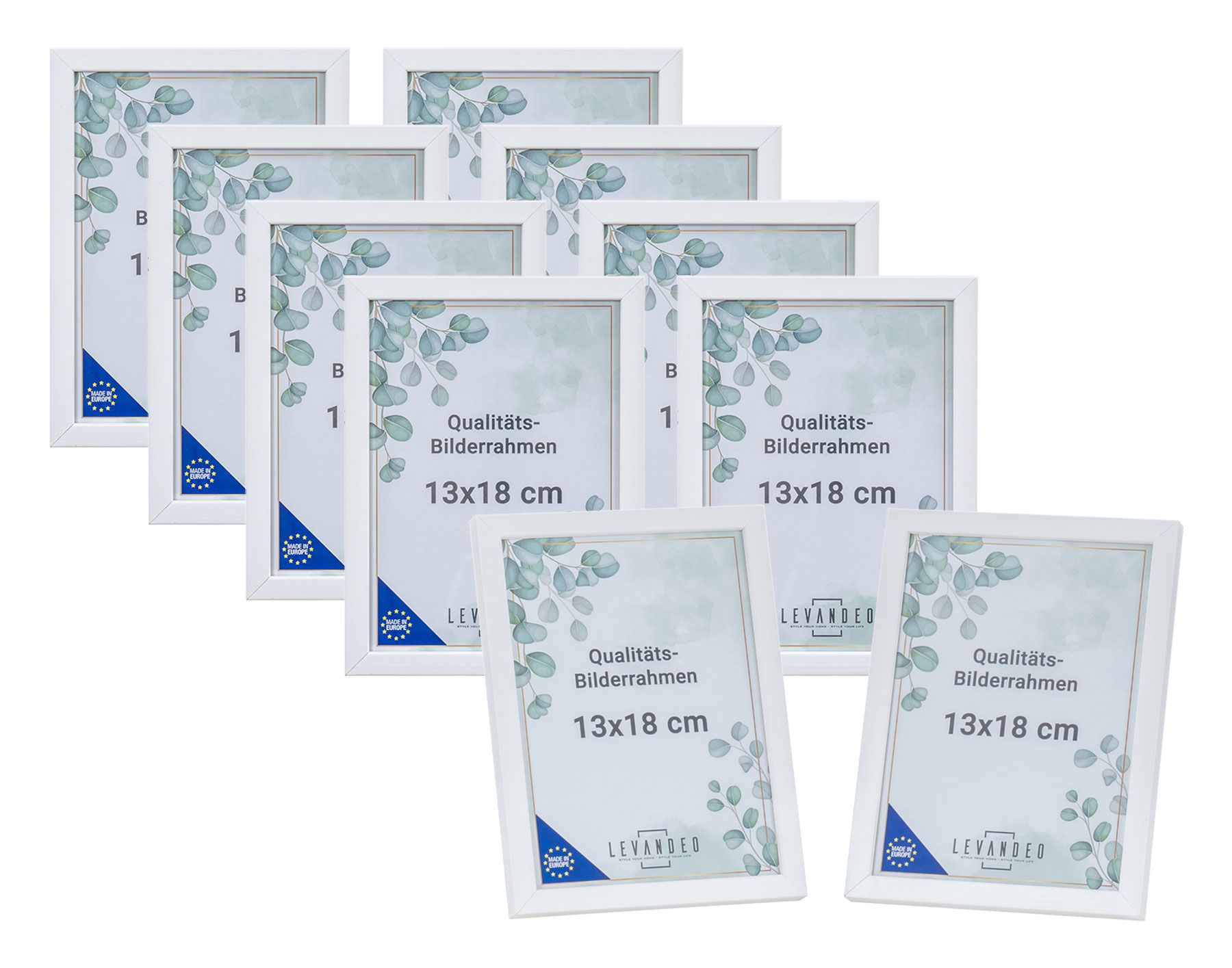 10er Set Bilderrahmen Echtholz Made in EU 13x18 Weiß Glasscheibe Fotorahmen