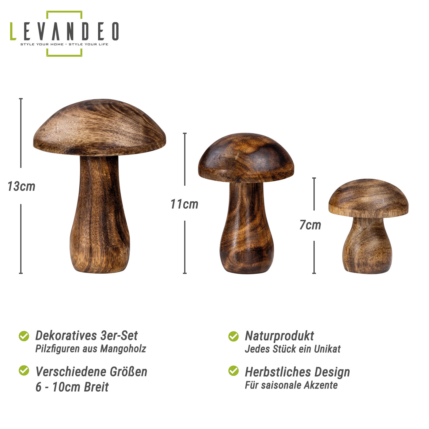 3er Set Deko Aufsteller Pilz Holzdeko Mango Braun Tischdeko Herbst Herbstdeko