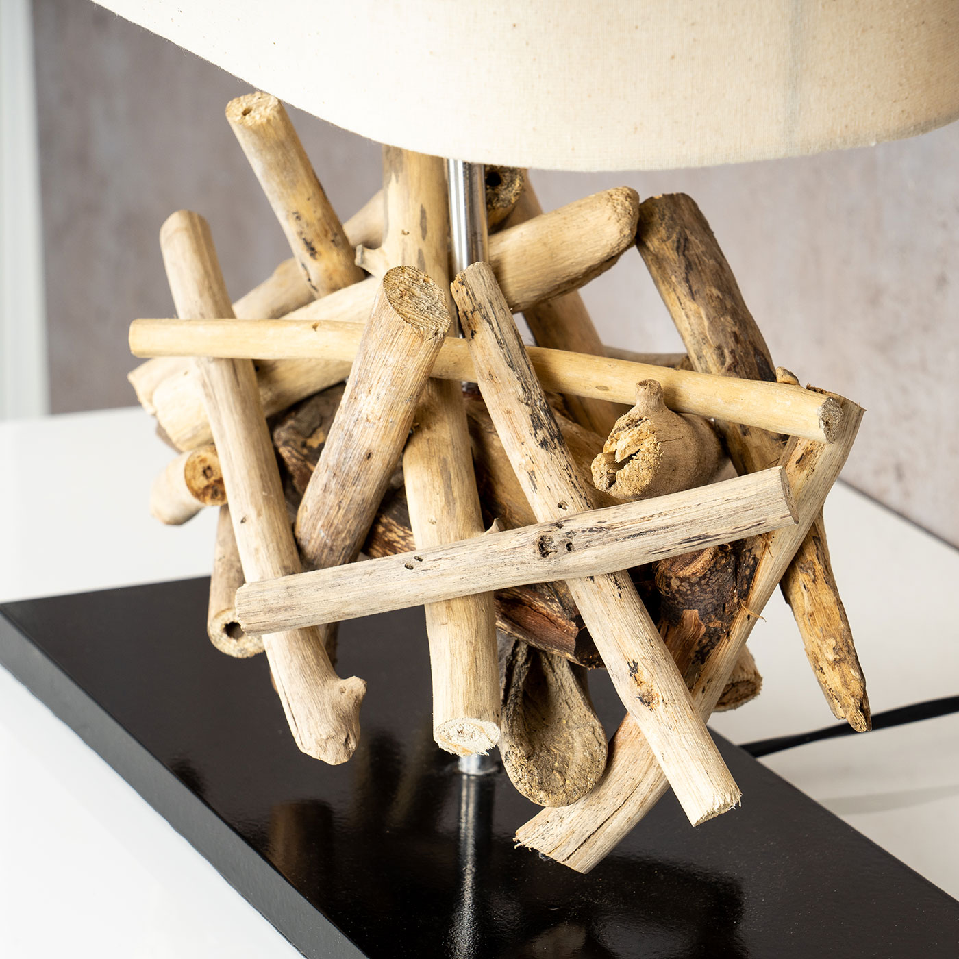 Tischlampe Höhe 42cm Treibholz Tischleuchte Holz Lampe Teakholz Deko Tischdeko