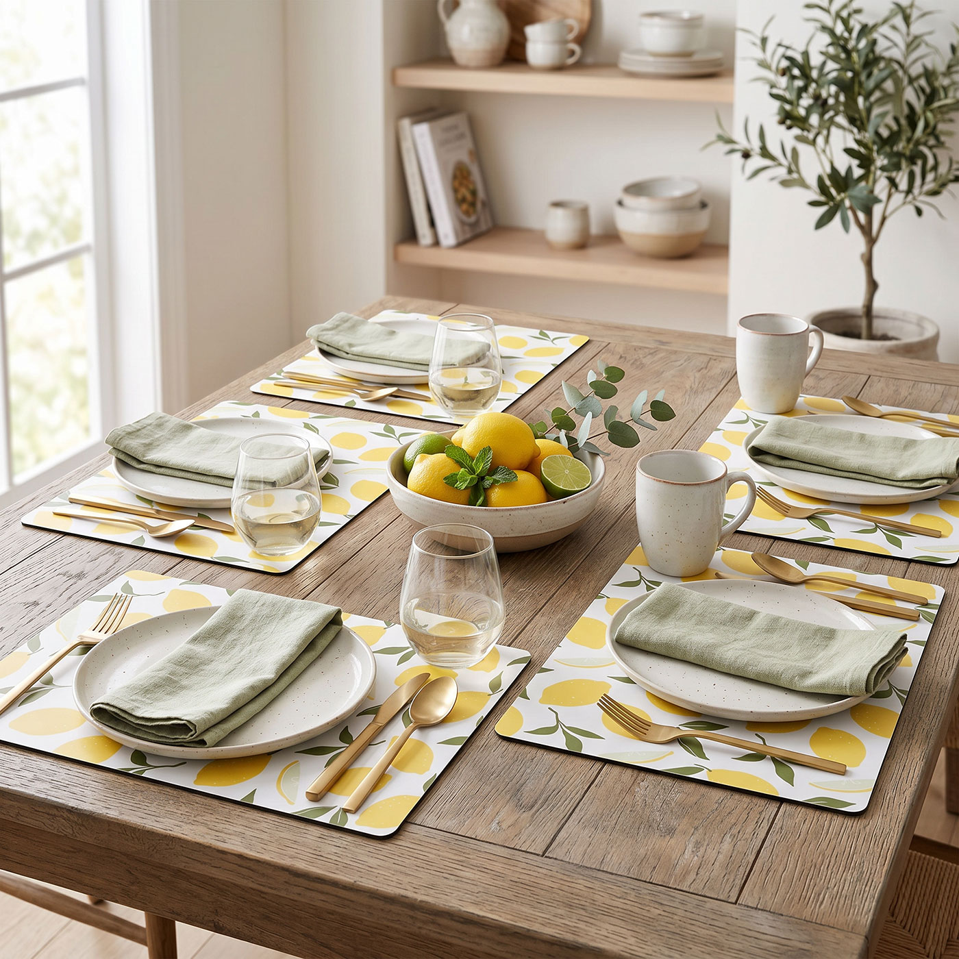4er Set Platzsets Zitrone 45x30cm Happy Place Sommer Platzdecke Tischsets Küche