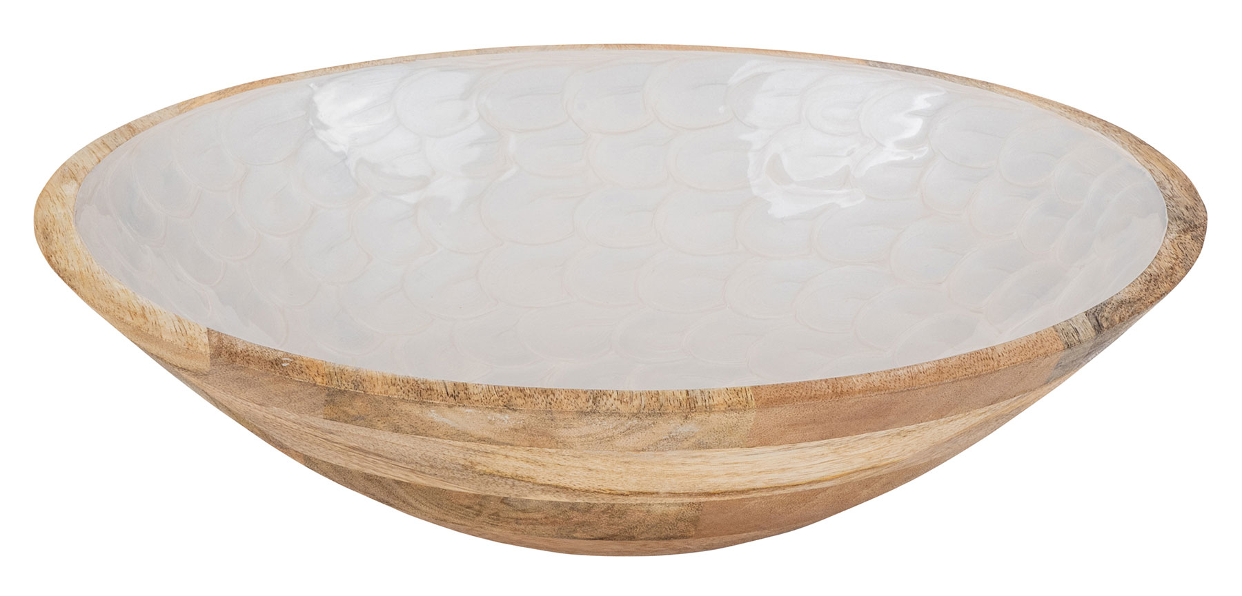 Schüssel 35cm Mango Holz Creme Perlmutt Emaille Schale Bowl Salatschüssel Deko