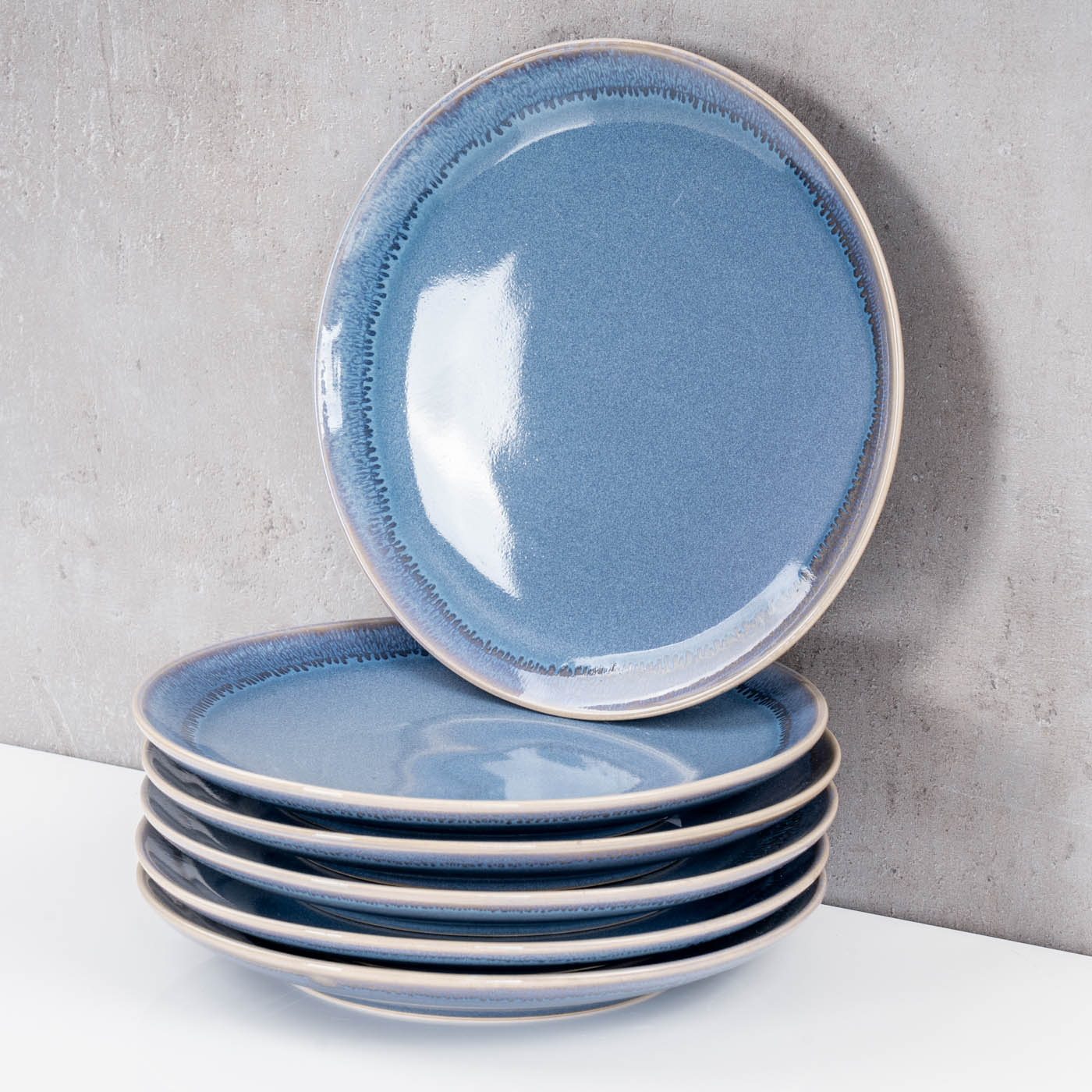 6er Set Steingut Teller Ø20cm Blau Speiseteller 6 Personen Geschirr Essteller