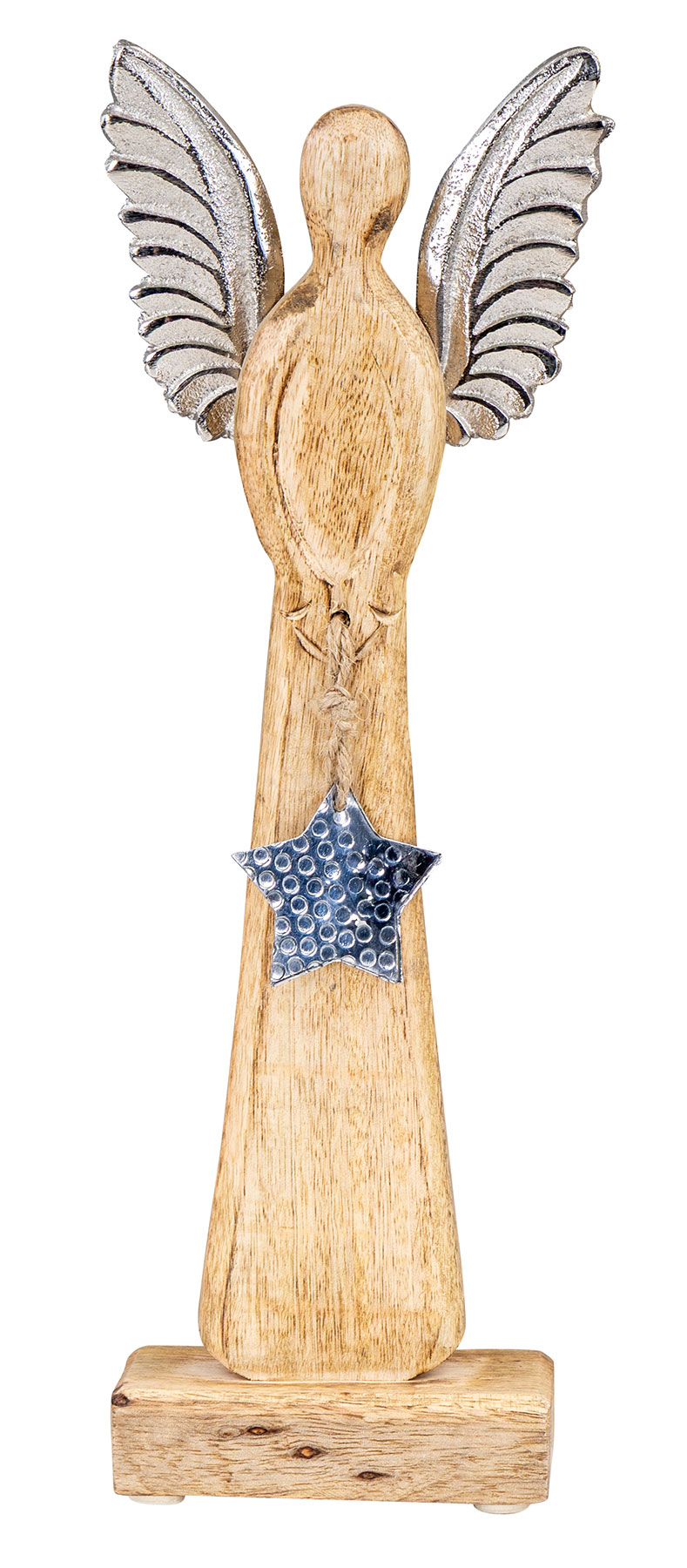 Weihnachtsengel Mangoholz H34cm Engel Deko Aufsteller Holz Metall Weihnachten